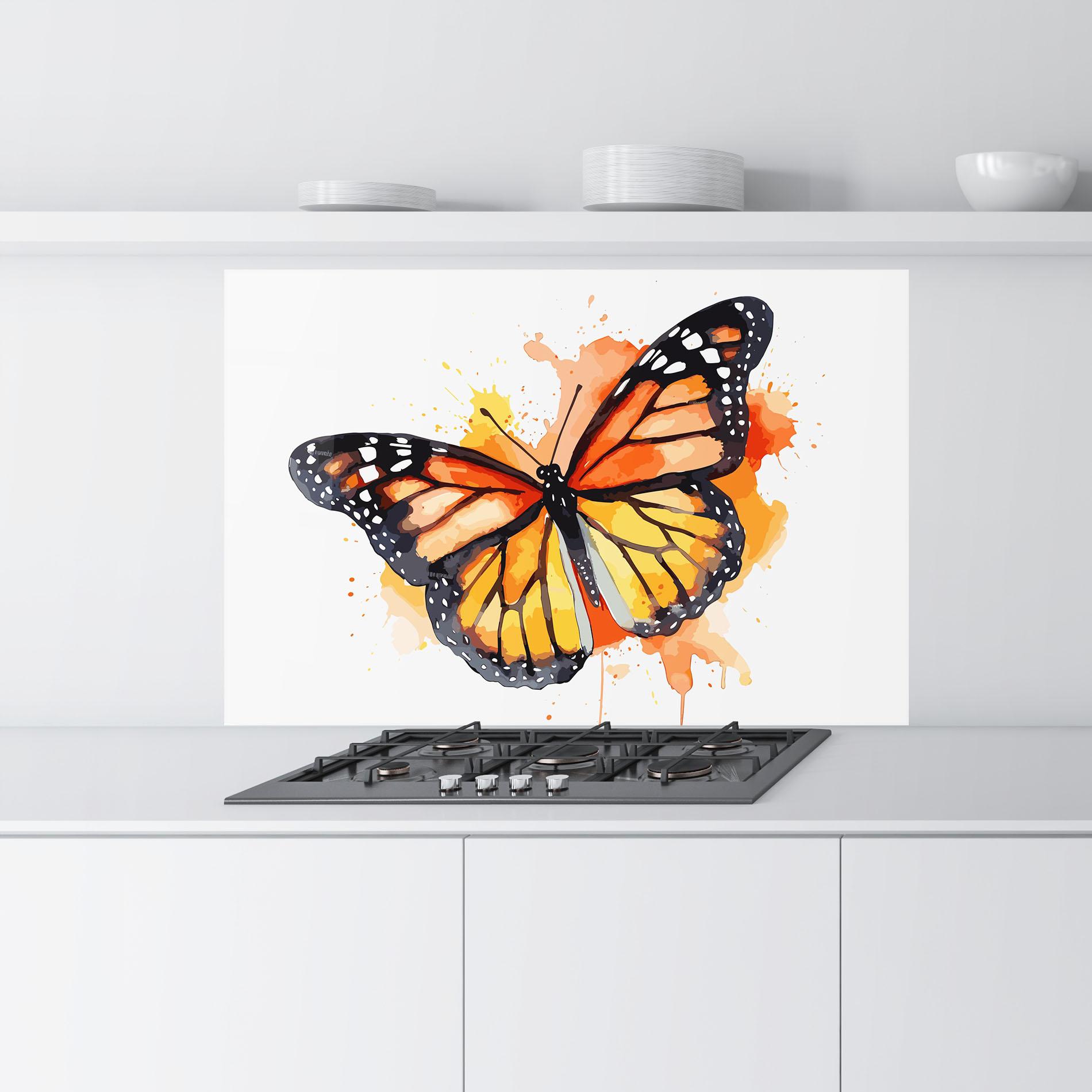 Panou Sticla Bucatarie Orange Watercolor Butterfly mockup 9