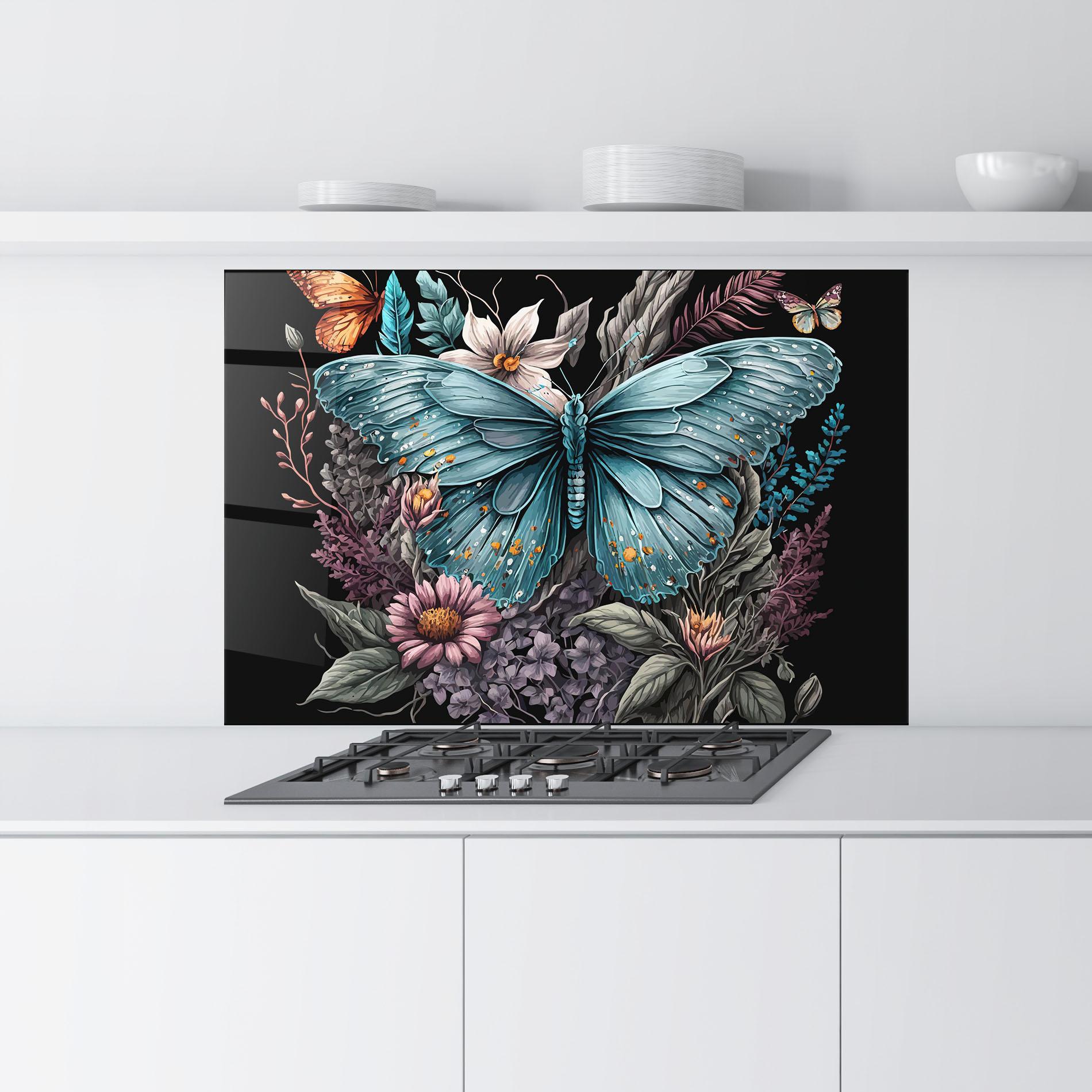 Panou Sticla Bucatarie Pretty Blue Butterfly mockup 9