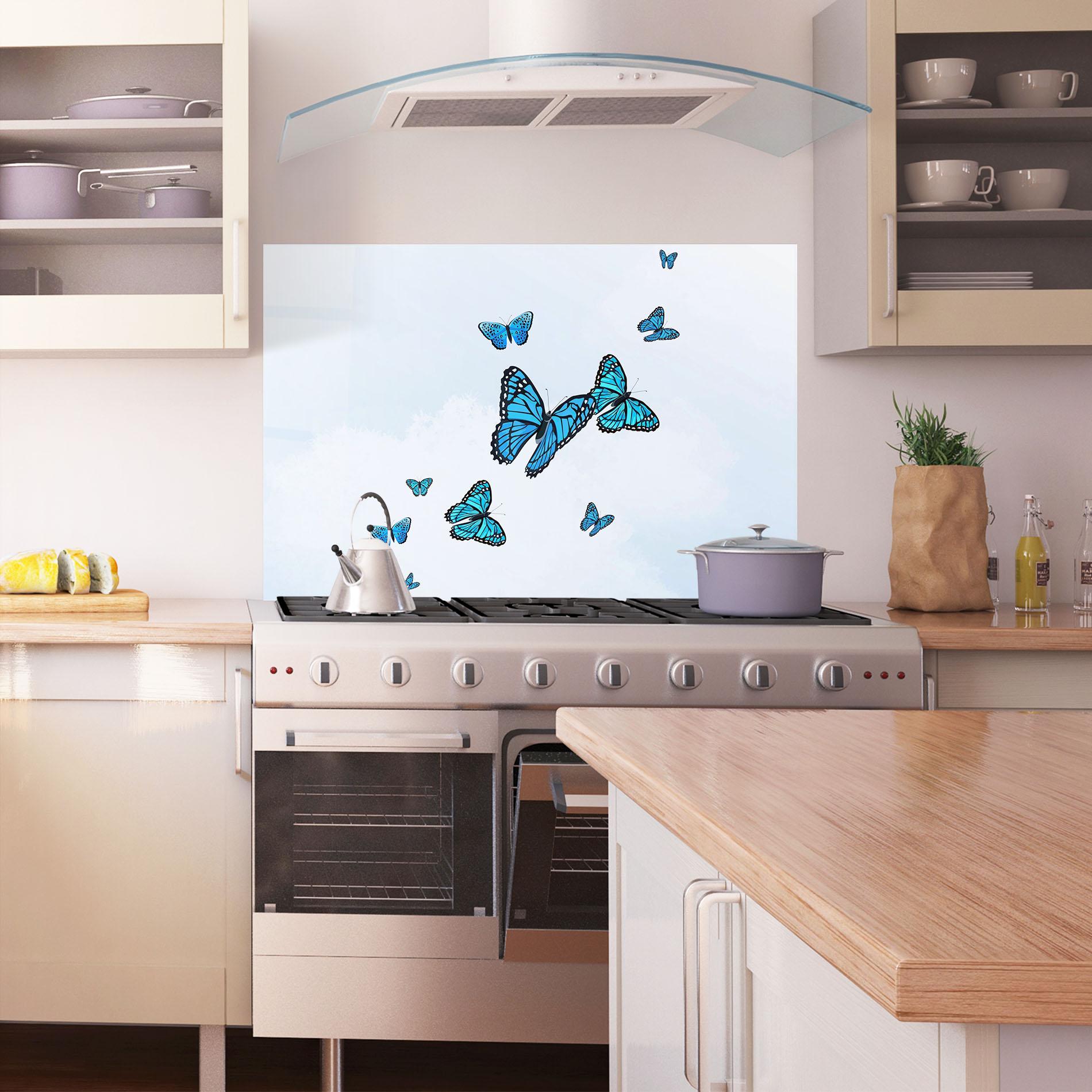 Panou Sticla Bucatarie Blue Sky Butterfly mockup 1