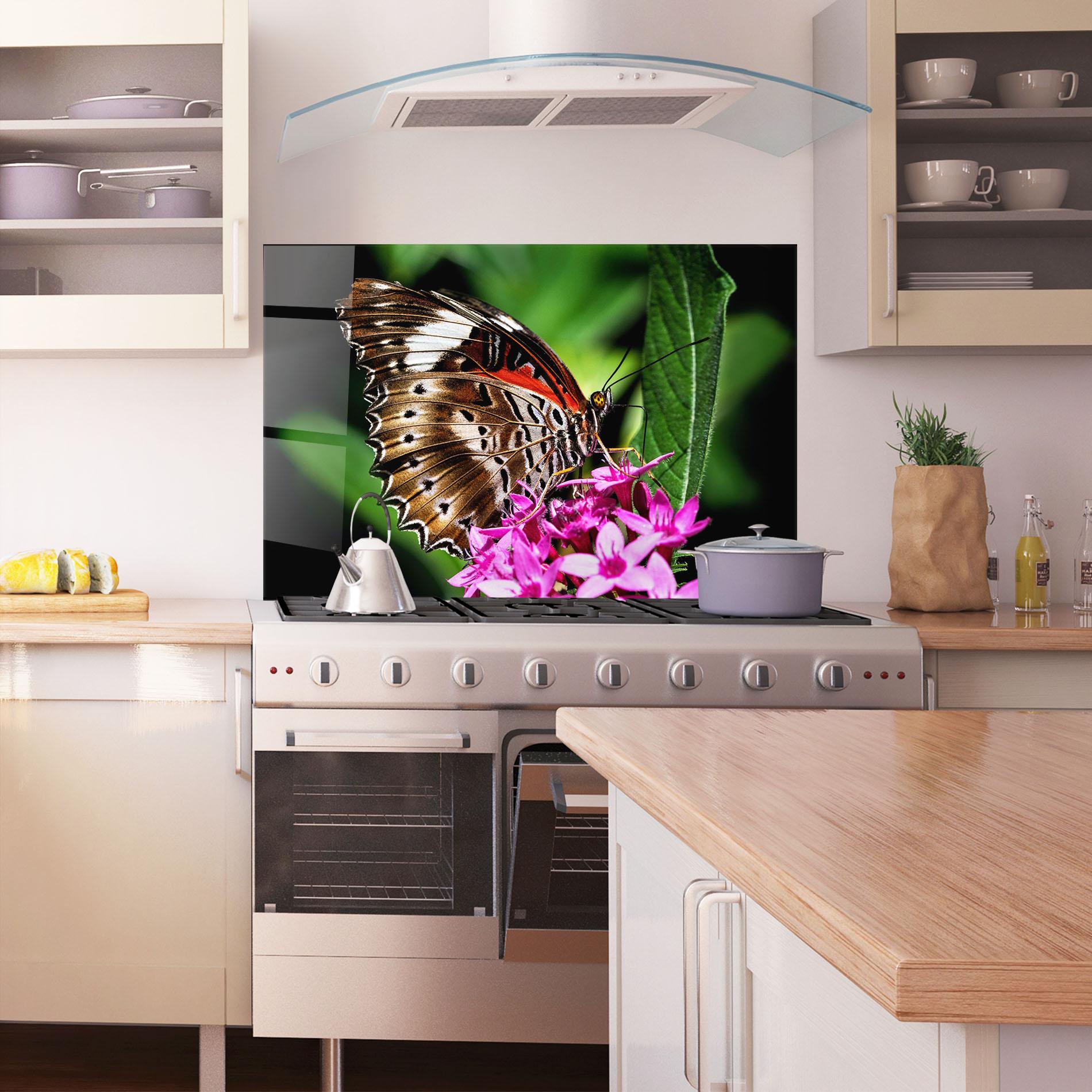 Panou Sticla Bucatarie Brown Red Butterfly mockup 1