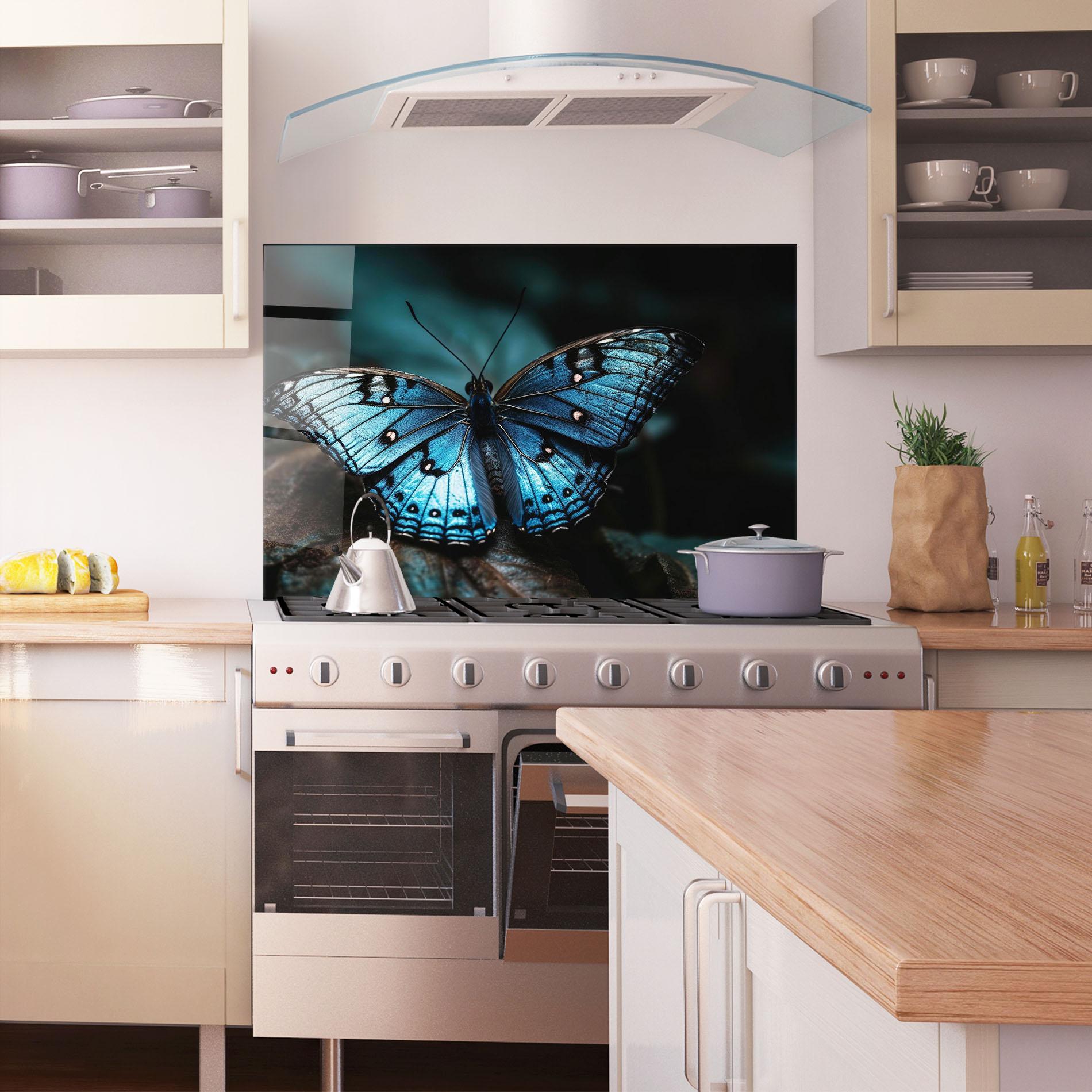 Panou Sticla Bucatarie Dark Blue Buterfly mockup 1