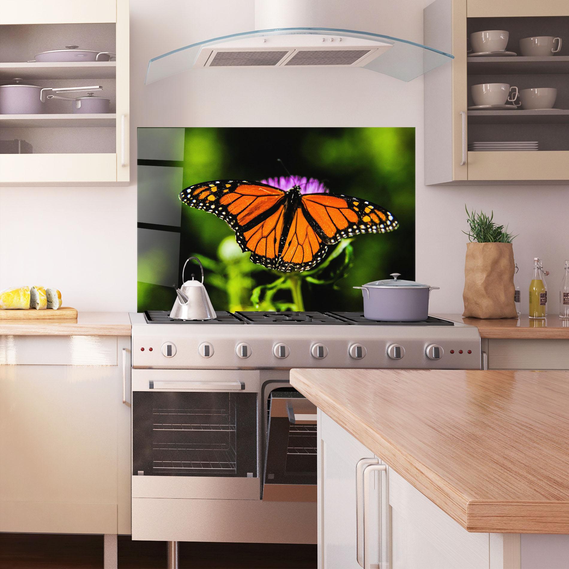 Panou Sticla Bucatarie Orange Open Butterfly mockup 1