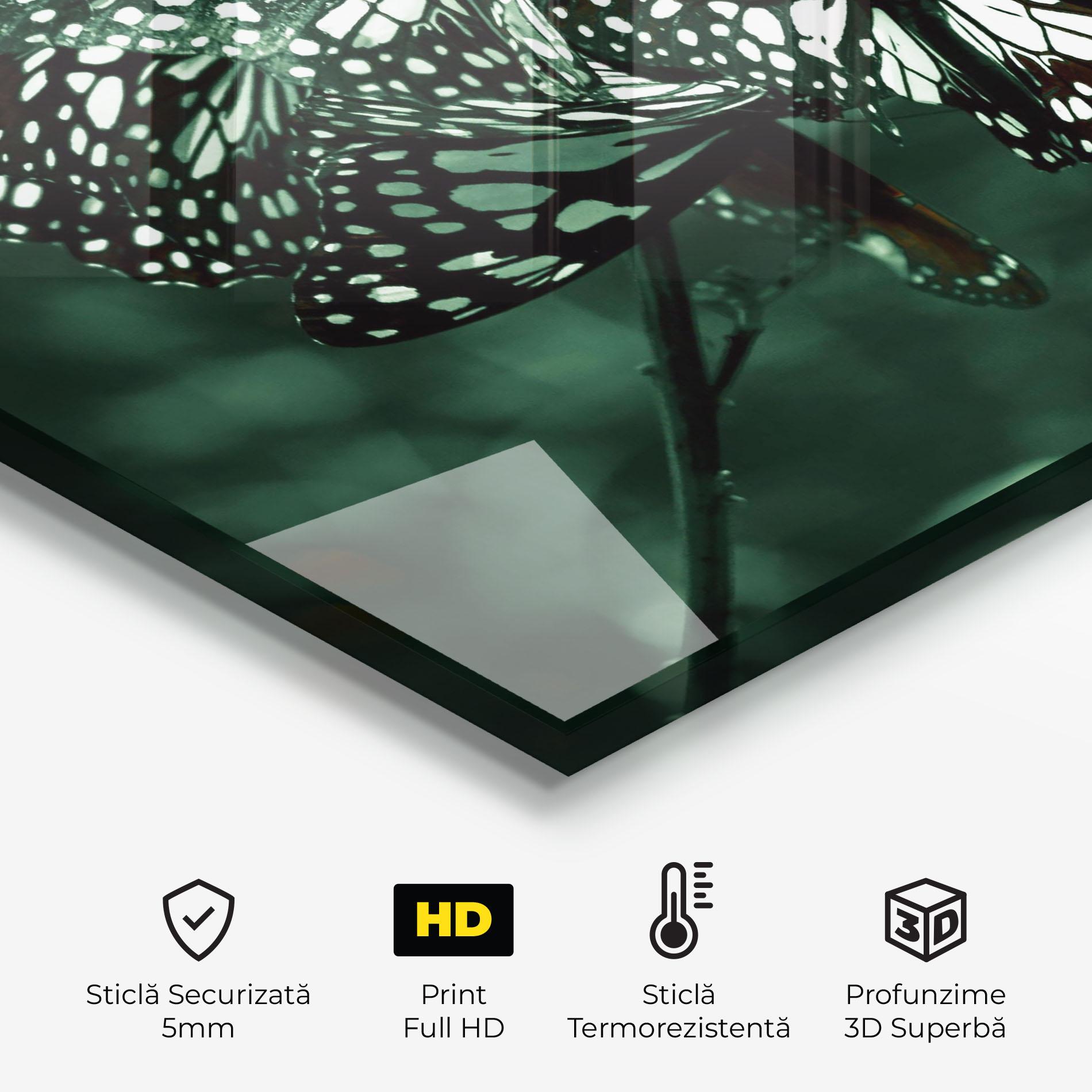 Panou Sticla Bucatarie Black White Butterflies mockup 2