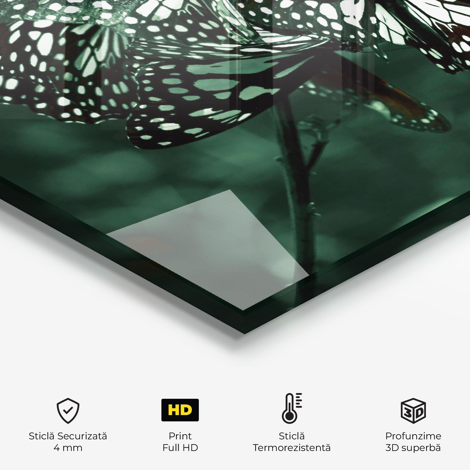 Panou Sticla Bucatarie Black White Butterflies mockup 2