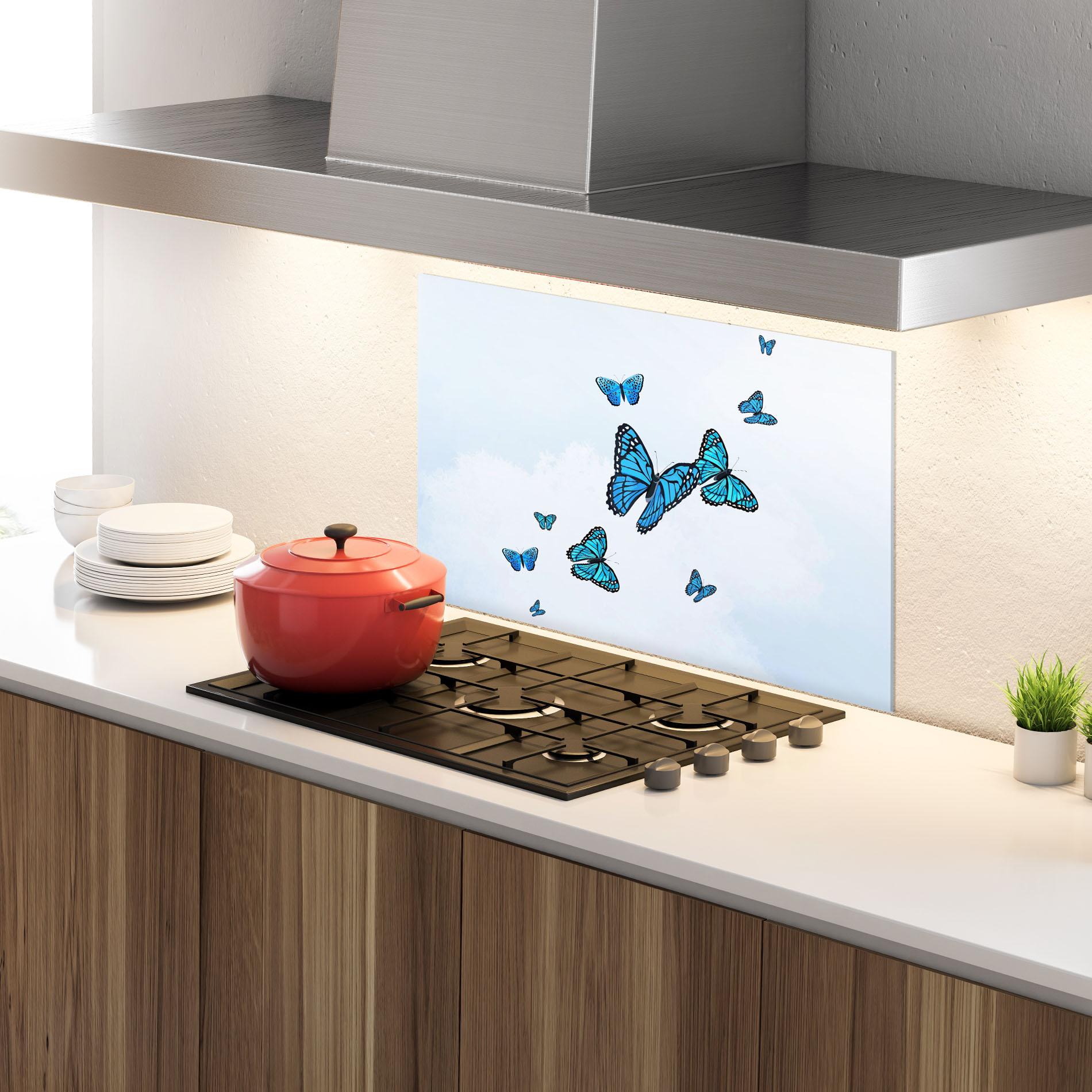 Panou Sticla Bucatarie Blue Sky Butterfly mockup 4