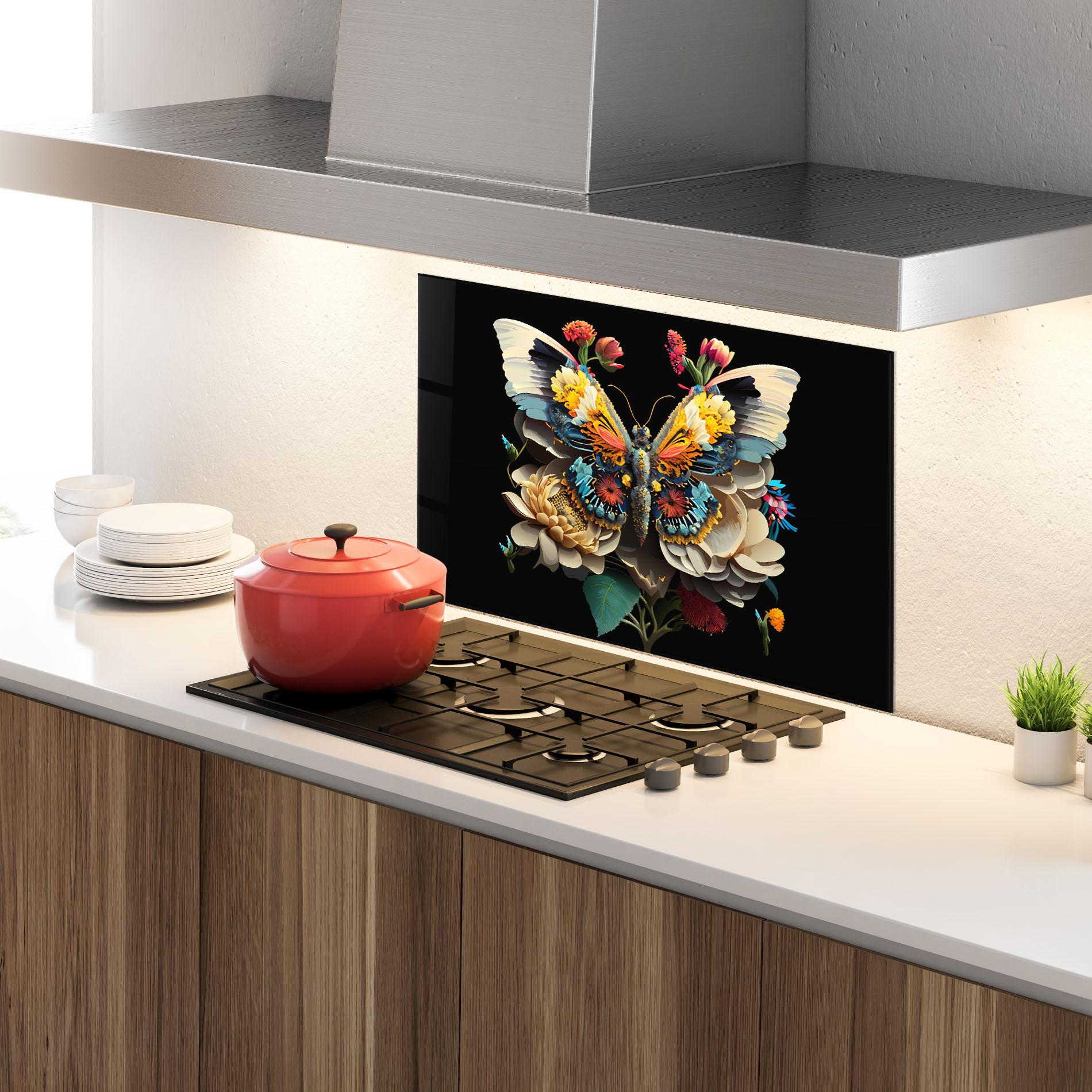 Panou Sticla Bucatarie Colorful Butterfly mockup 4