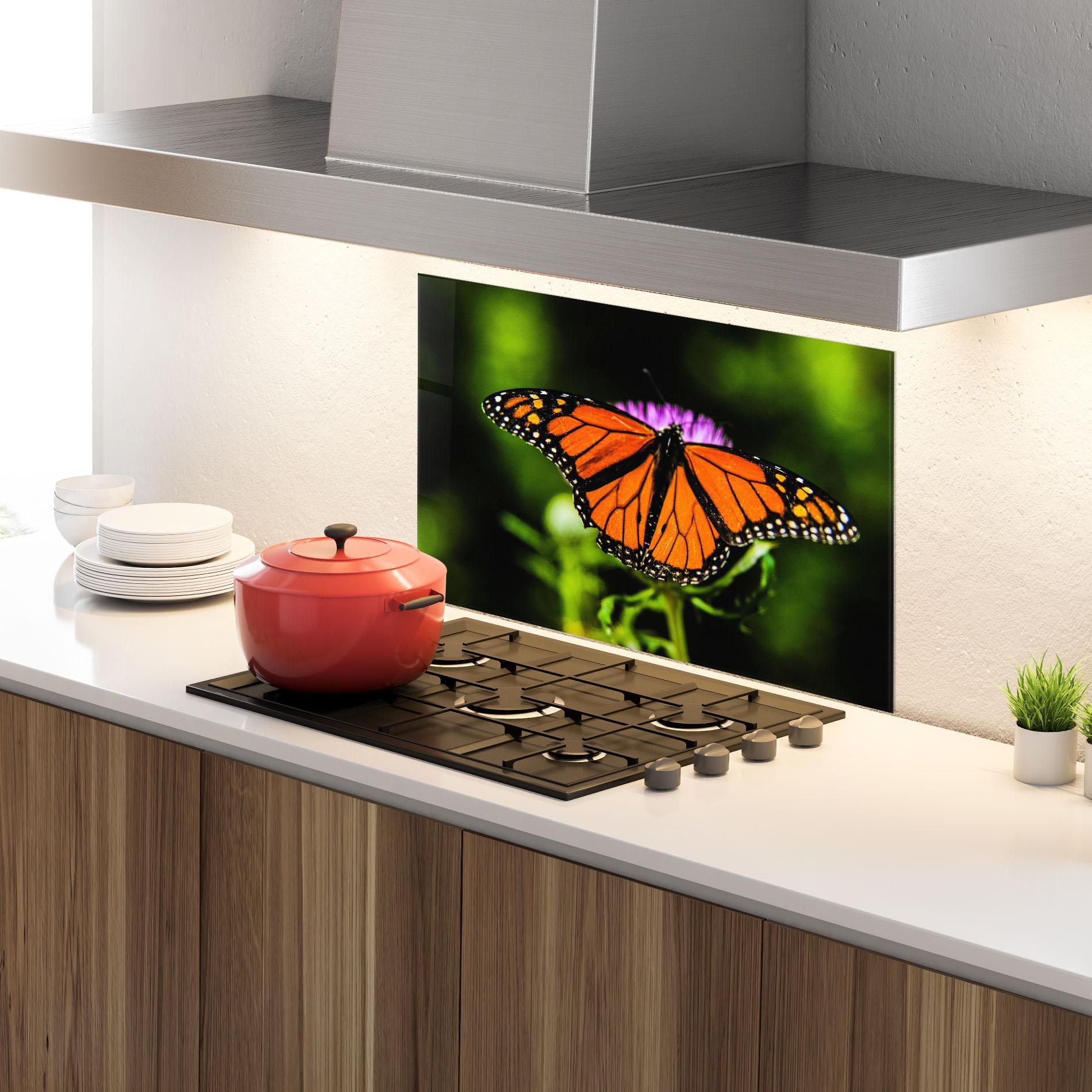 Panou Sticla Bucatarie Orange Open Butterfly mockup 4
