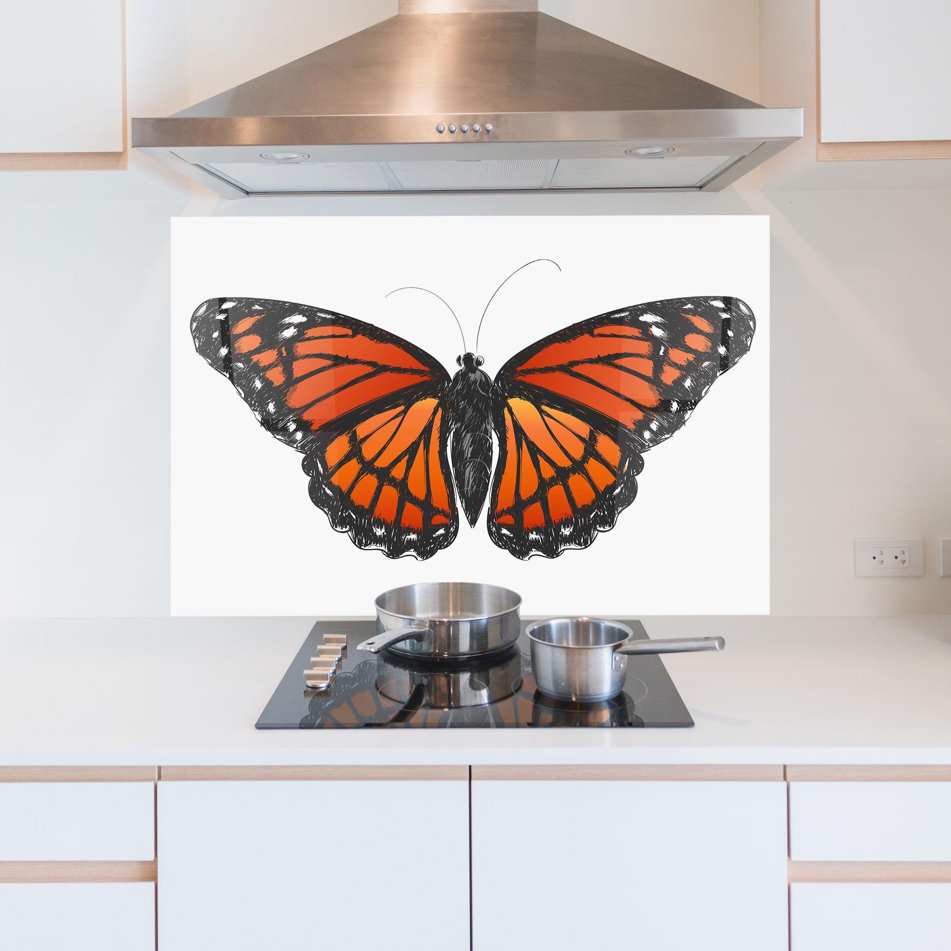 Panou Sticla Bucatarie Beautiful Orange Butterfly mockup 5