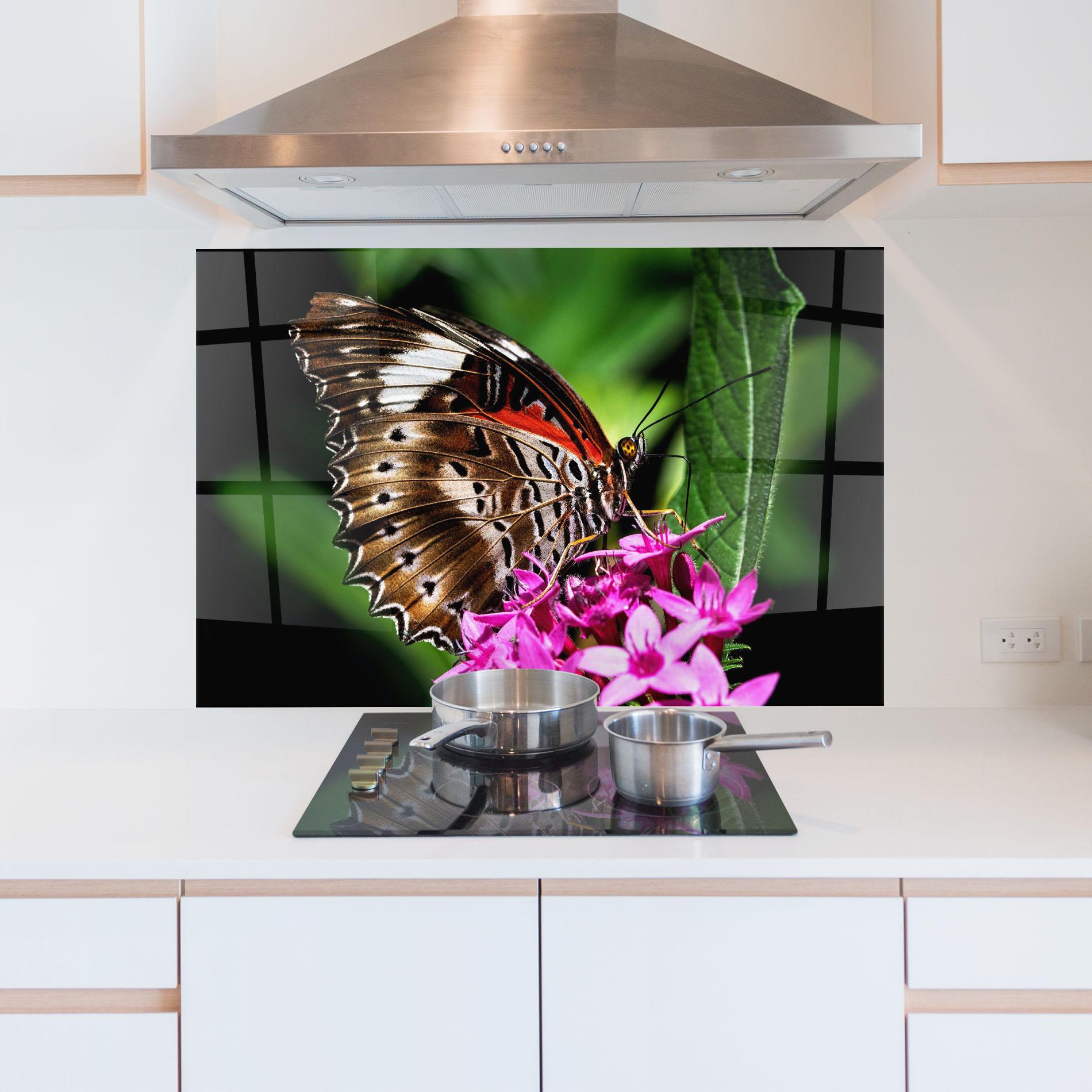 Panou Sticla Bucatarie Brown Red Butterfly mockup 5