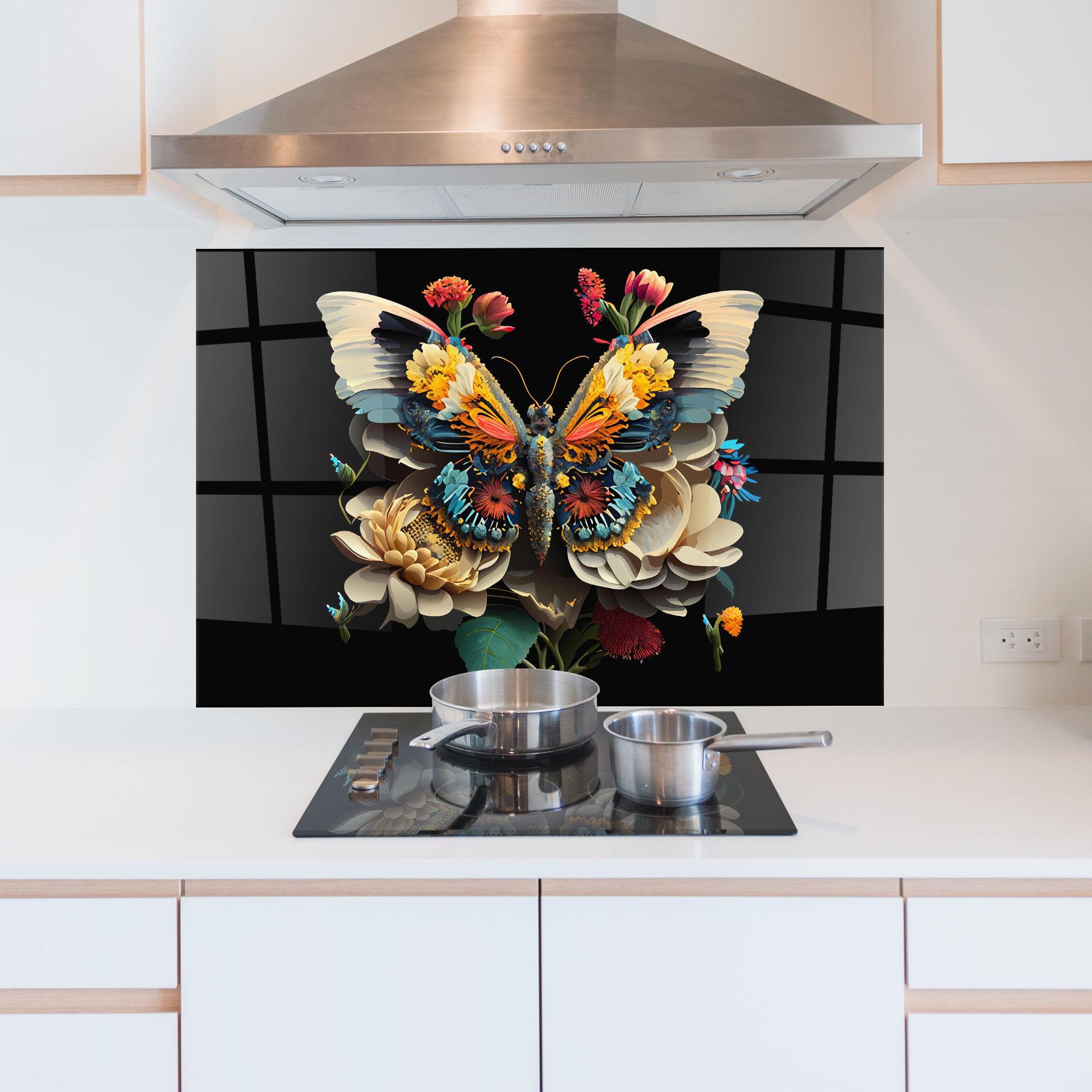 Panou Sticla Bucatarie Colorful Butterfly mockup 5