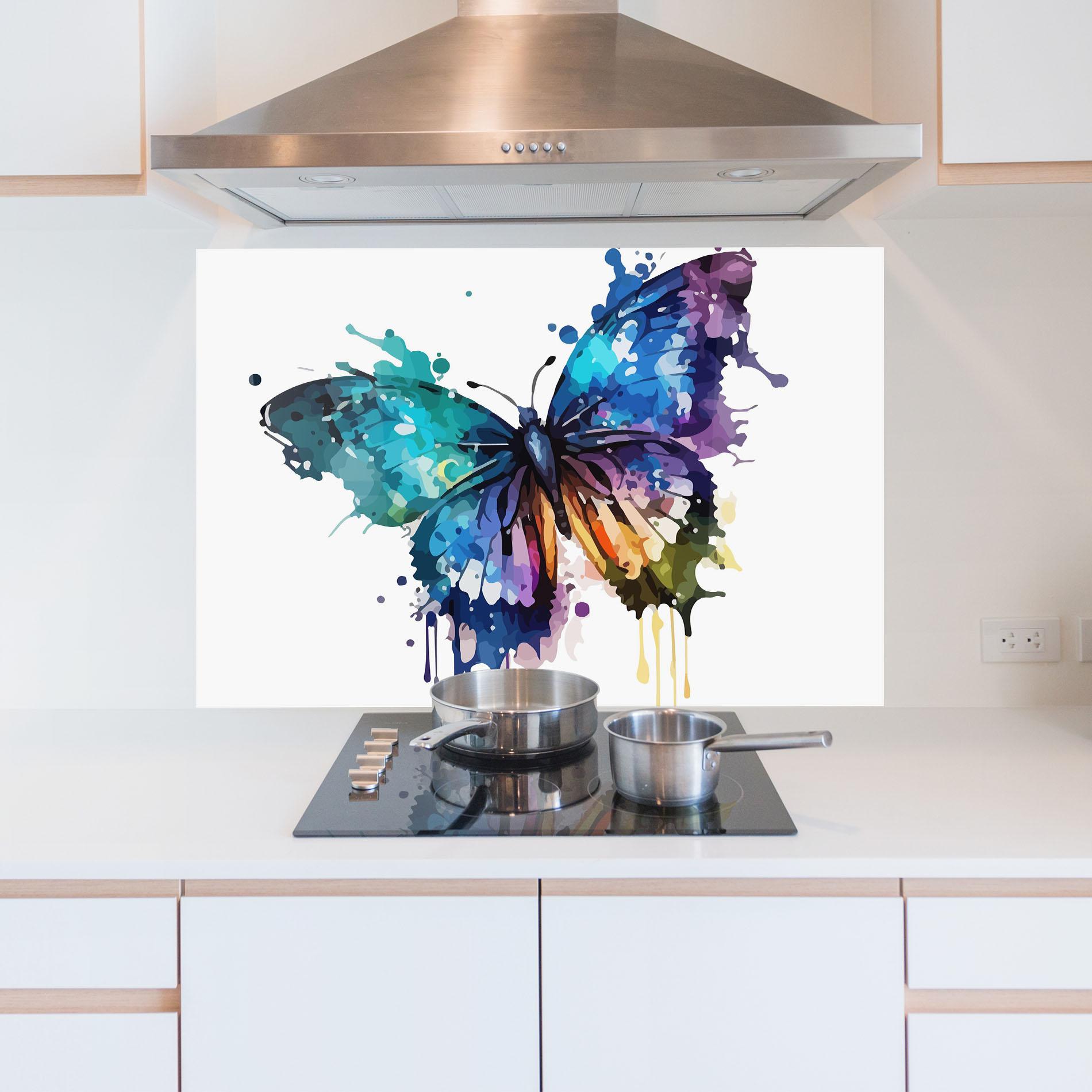 Panou Sticla Bucatarie Colourful Blue Butterfly mockup 5
