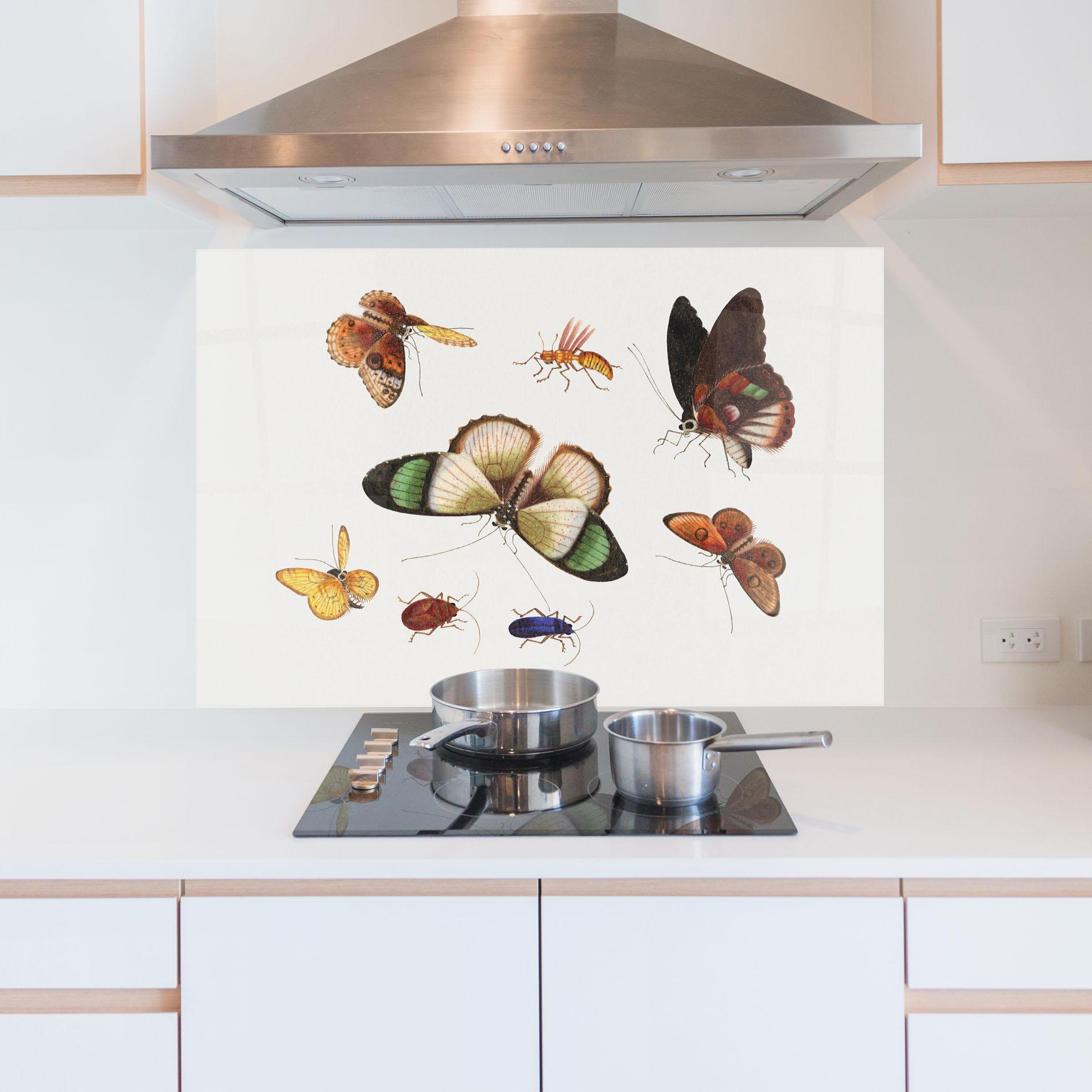 Panou Sticla Bucatarie Green Cream Butterfly mockup 5