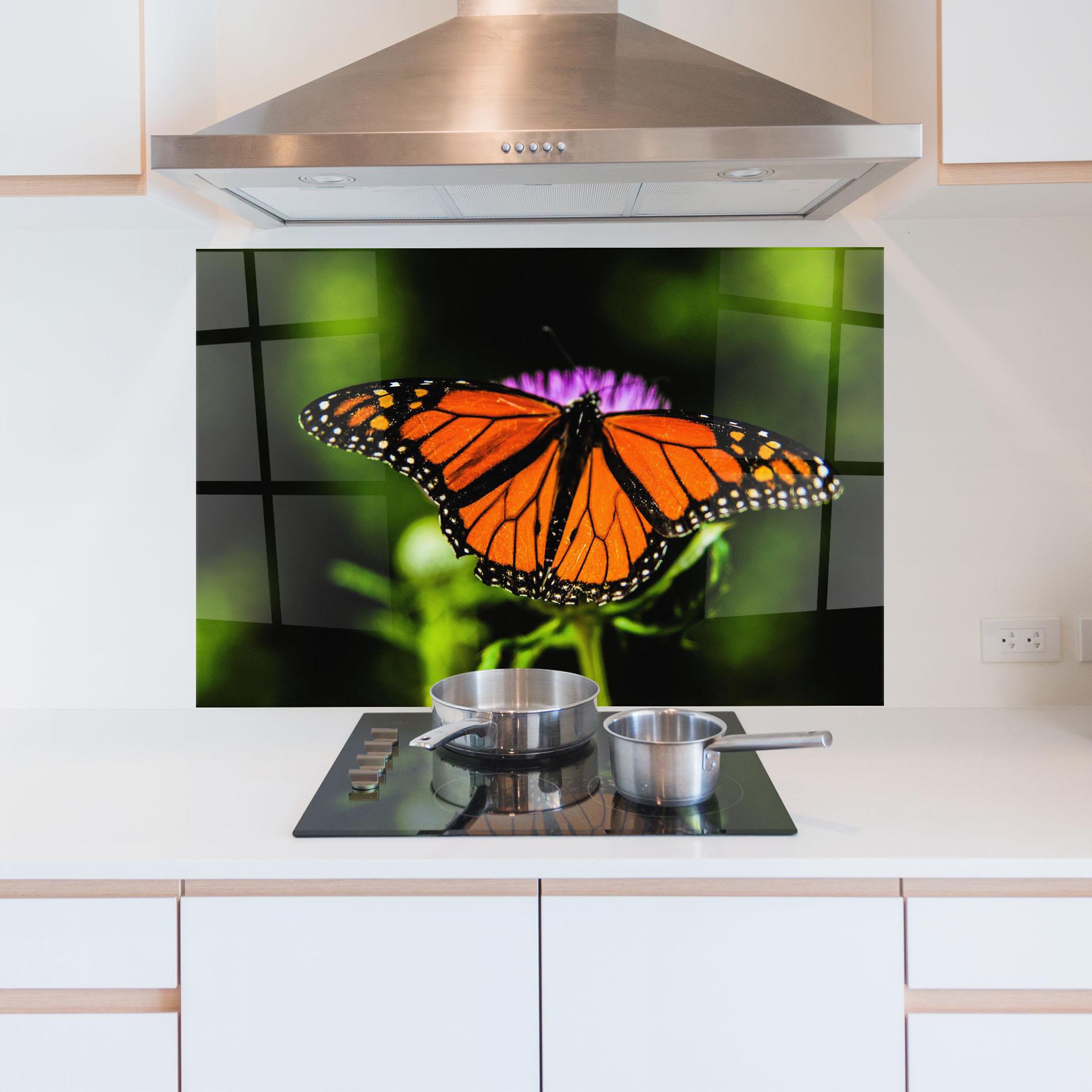 Panou Sticla Bucatarie Orange Open Butterfly mockup 5