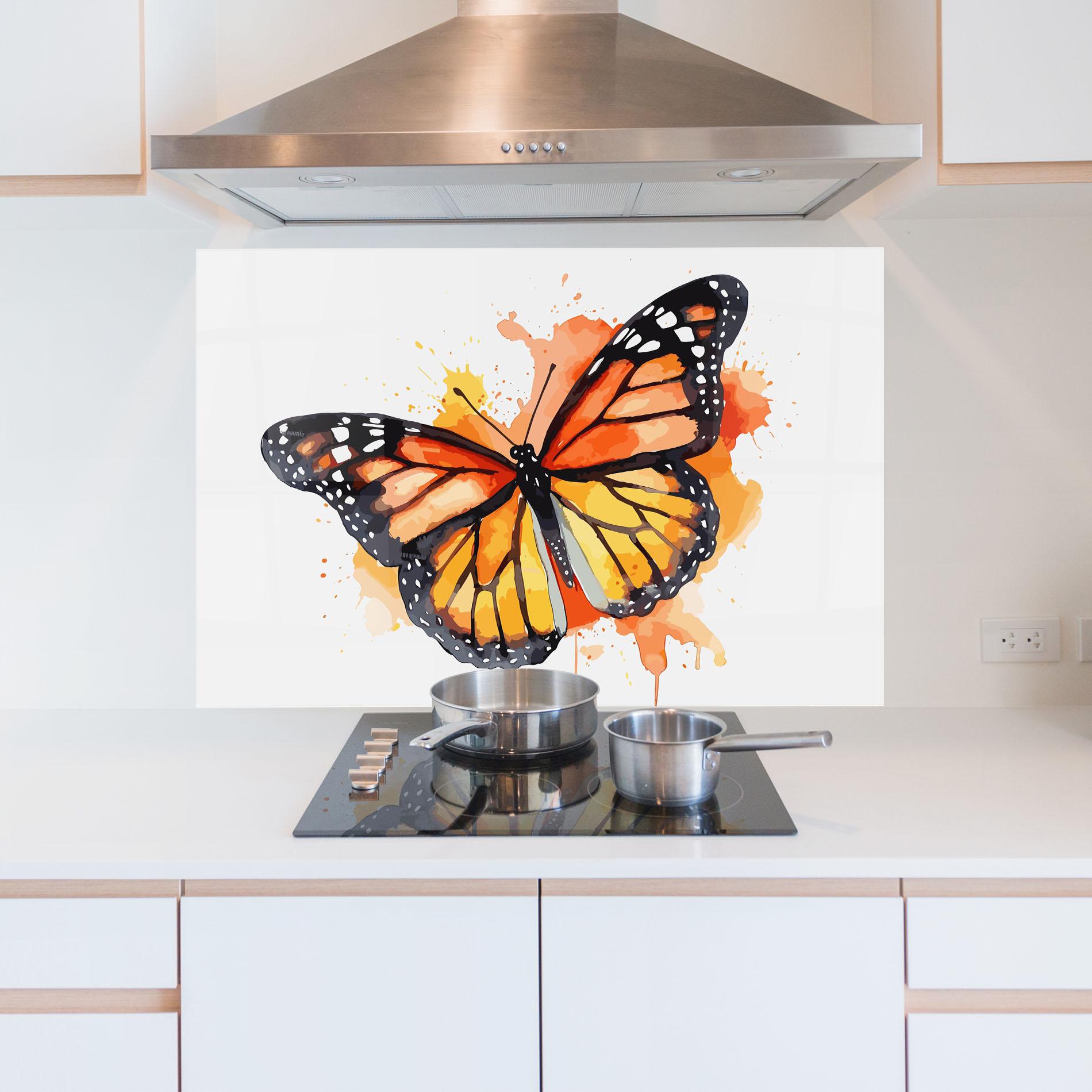 Panou Sticla Bucatarie Orange Watercolor Butterfly mockup 5