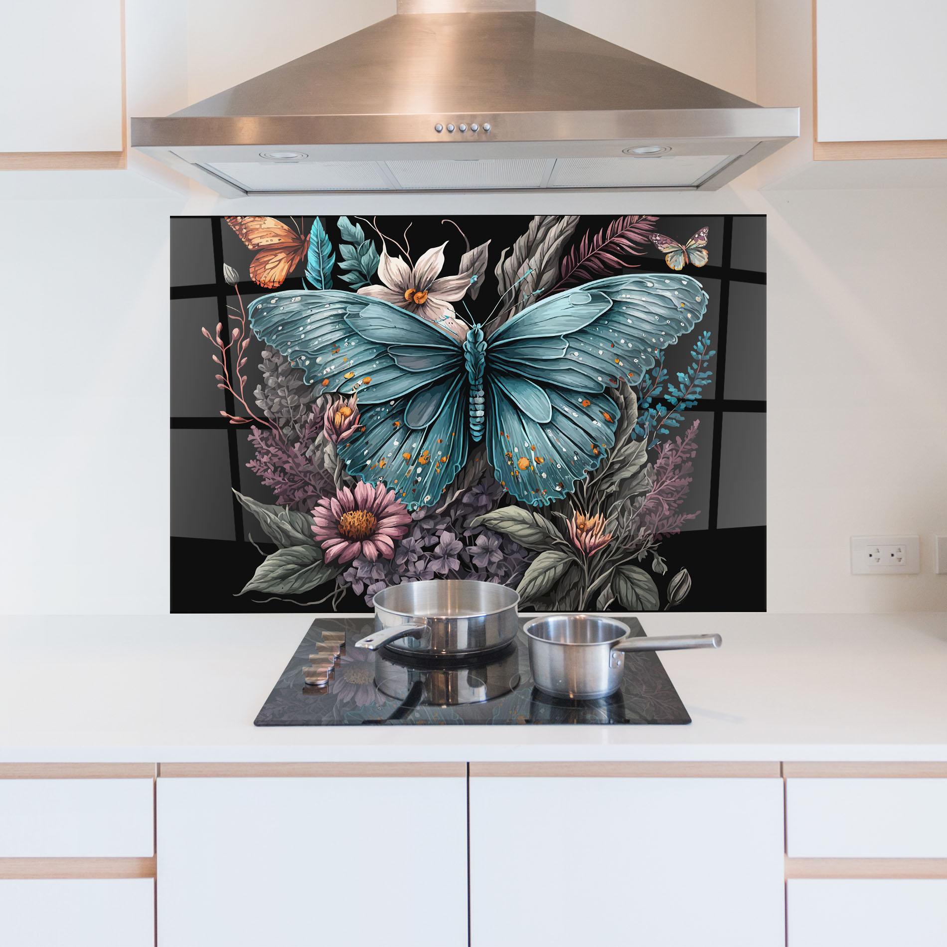 Panou Sticla Bucatarie Pretty Blue Butterfly mockup 5
