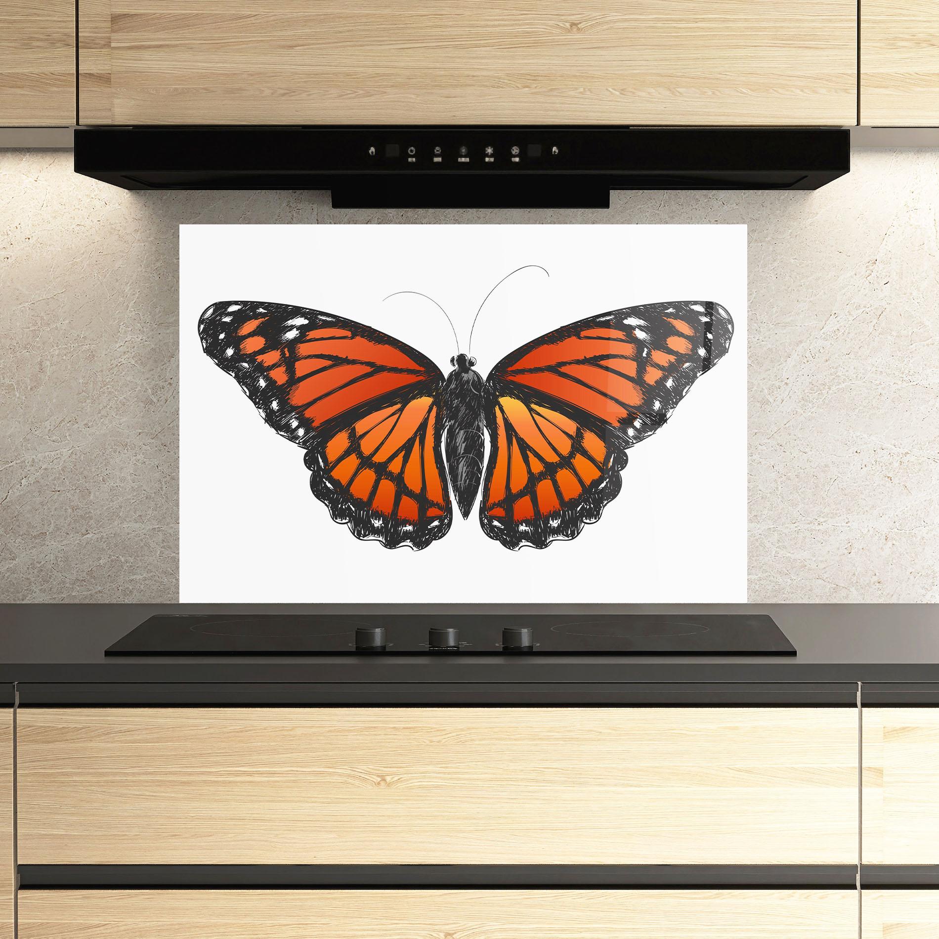 Panou Sticla Bucatarie Beautiful Orange Butterfly mockup 3