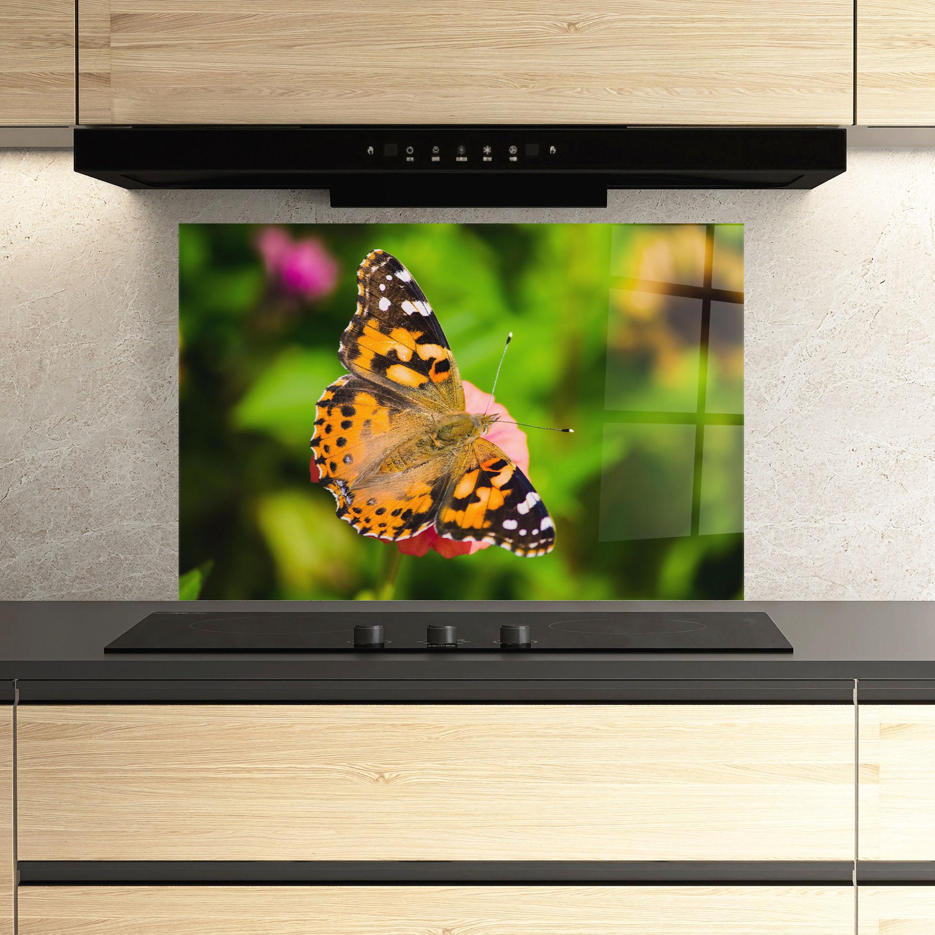 Panou Sticla Bucatarie Butterfly On Flower mockup 3