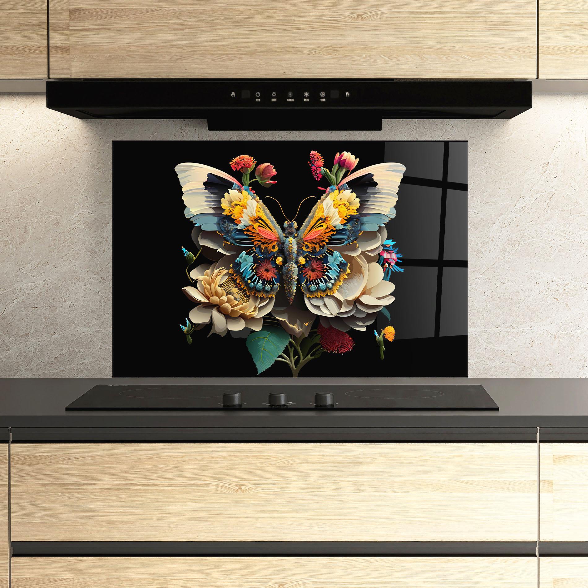 Panou Sticla Bucatarie Colorful Butterfly mockup 3