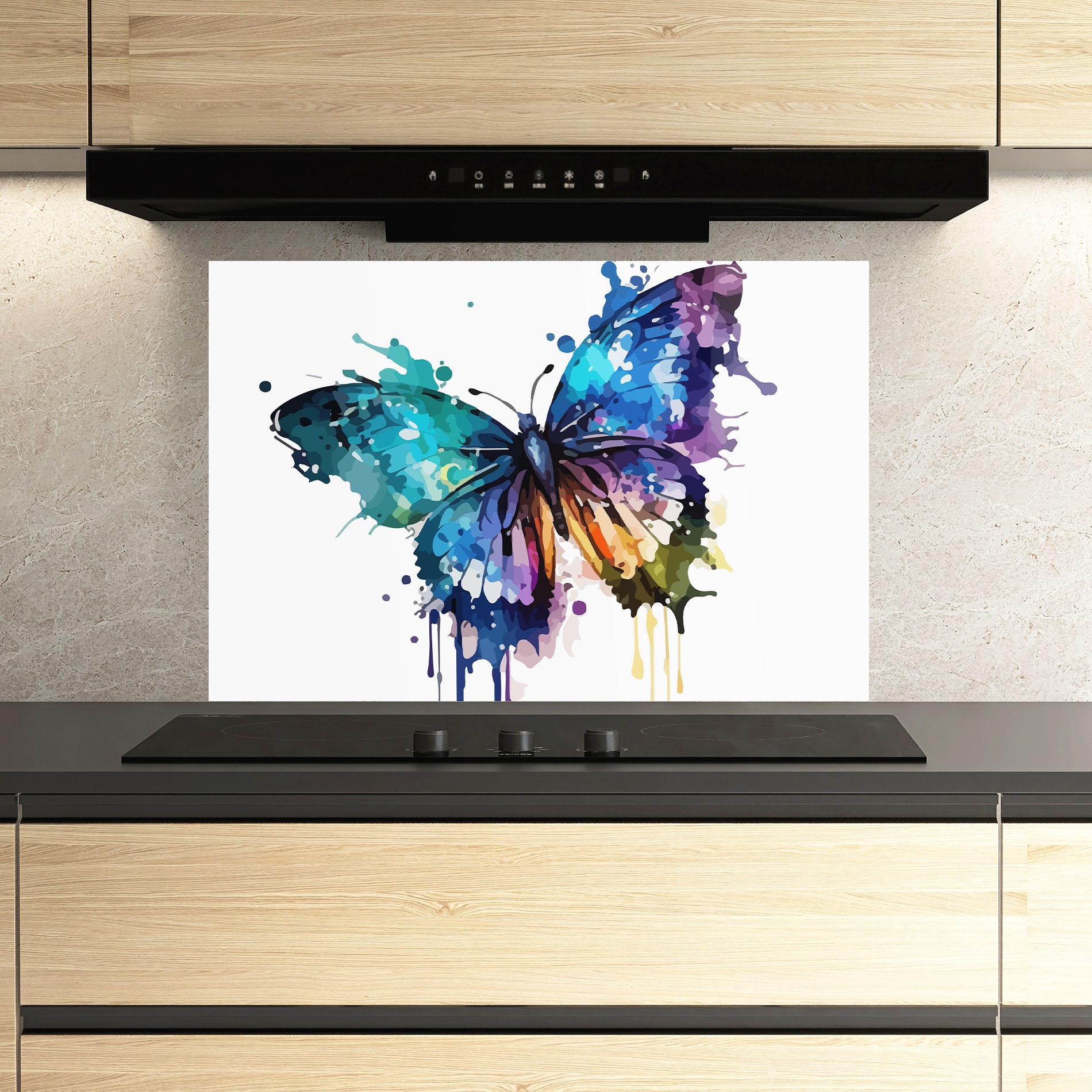 Panou Sticla Bucatarie Colourful Blue Butterfly mockup 3