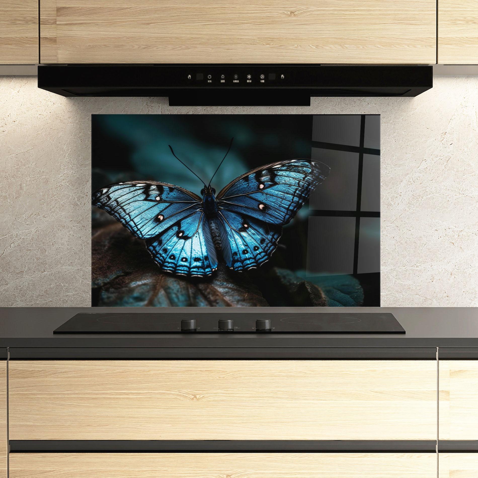 Panou Sticla Bucatarie Dark Blue Buterfly mockup 3