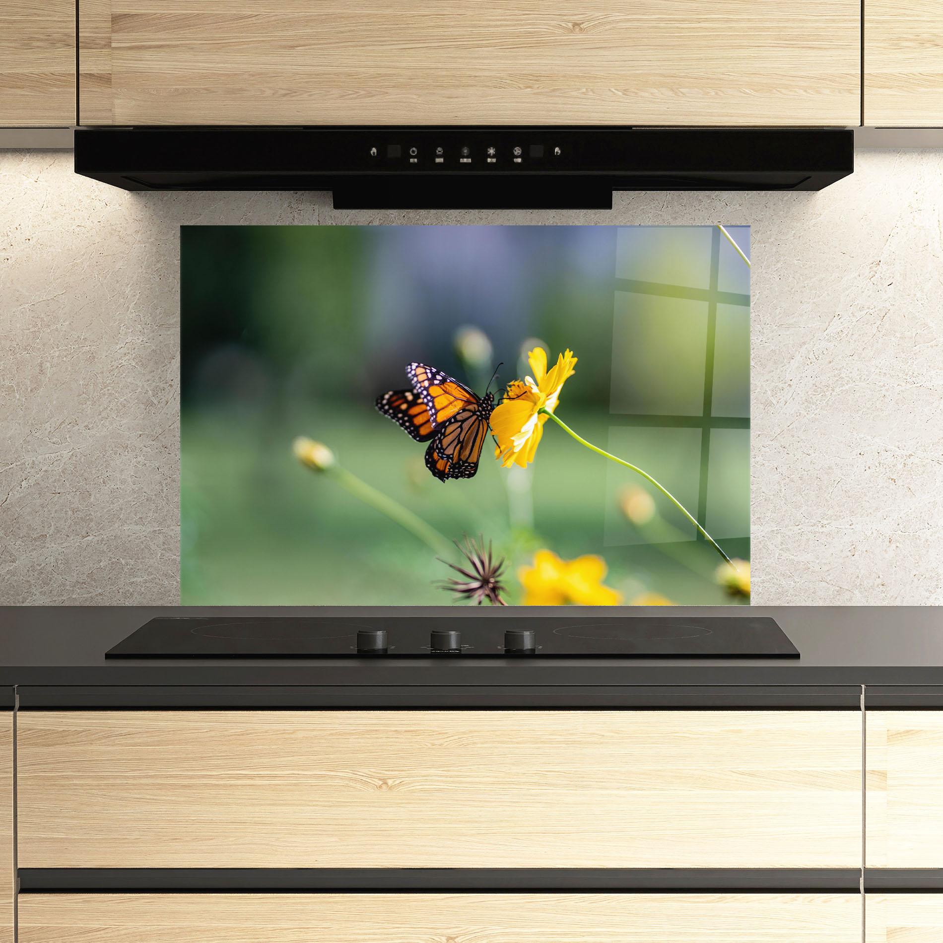 Panou Sticla Bucatarie Nice Orange Butterfly mockup 3