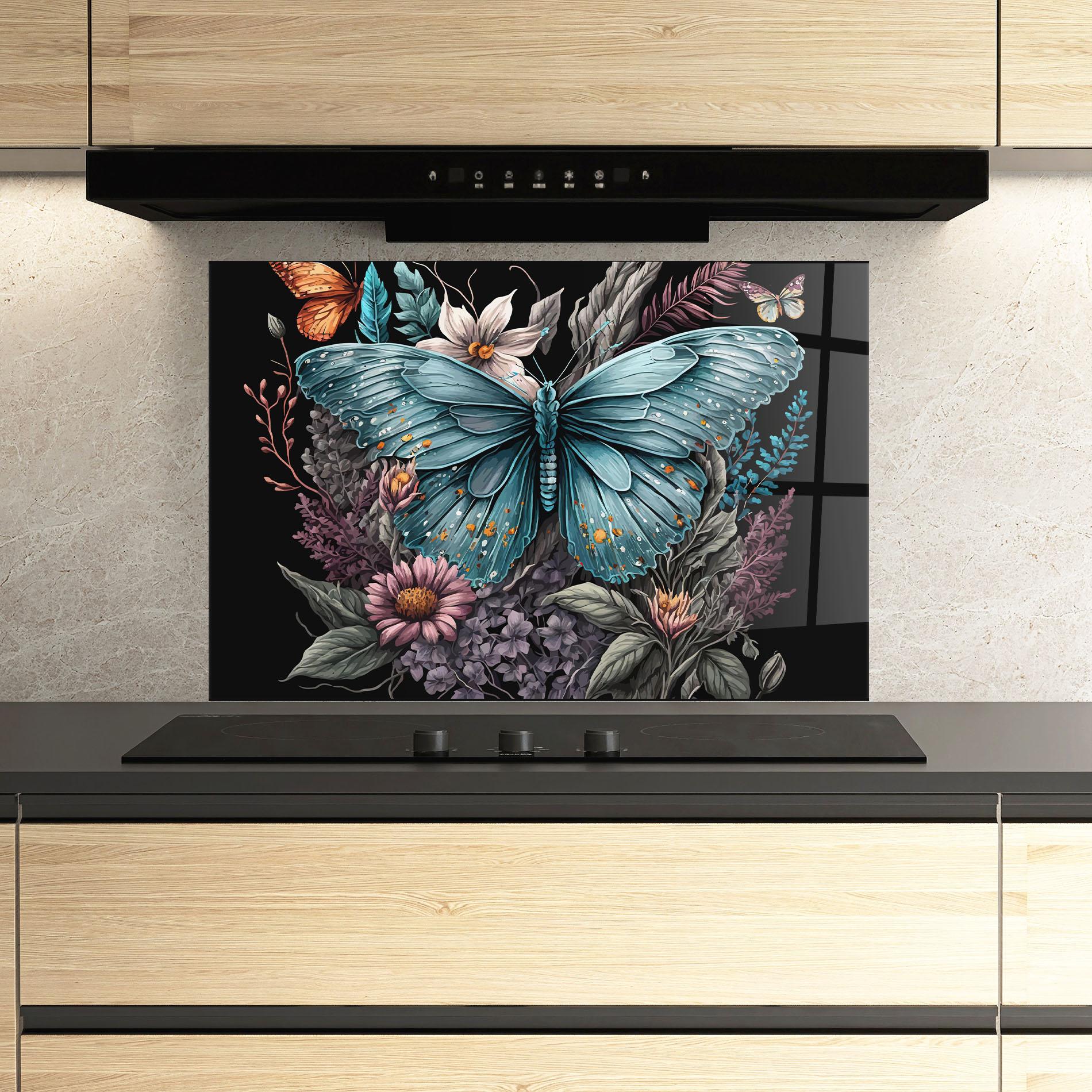 Panou Sticla Bucatarie Pretty Blue Butterfly mockup 3