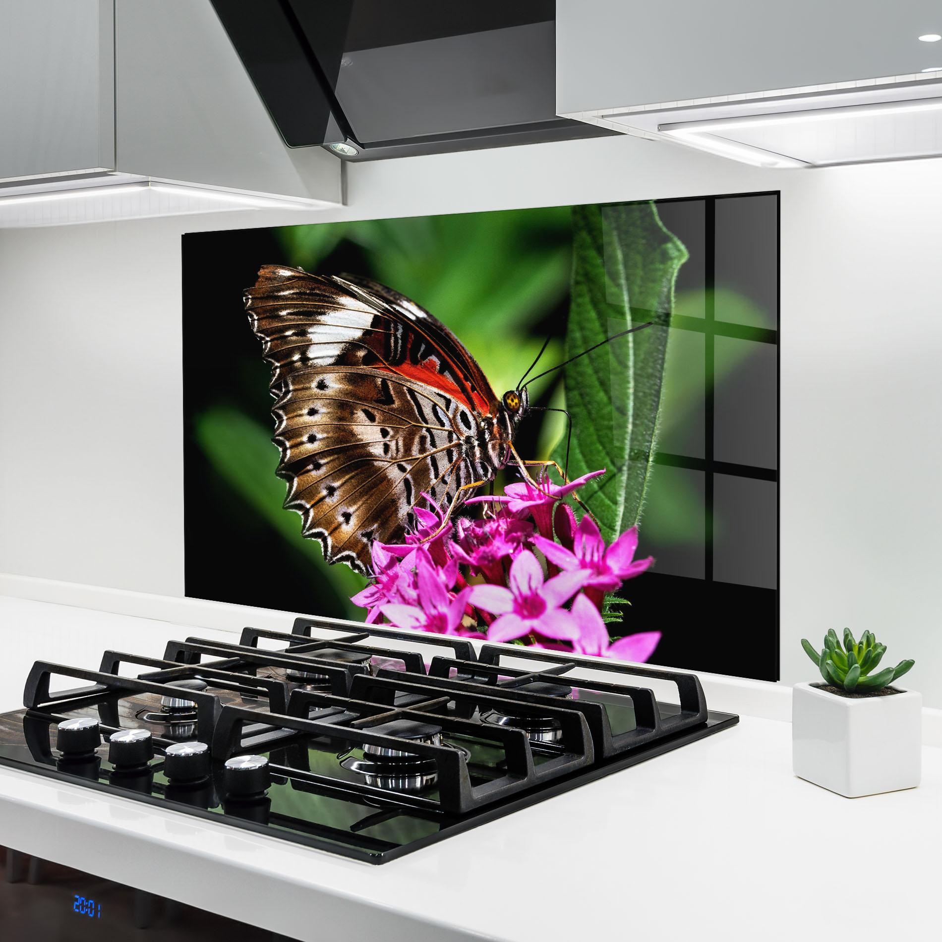 Panou Sticla Bucatarie Brown Red Butterfly mockup 6