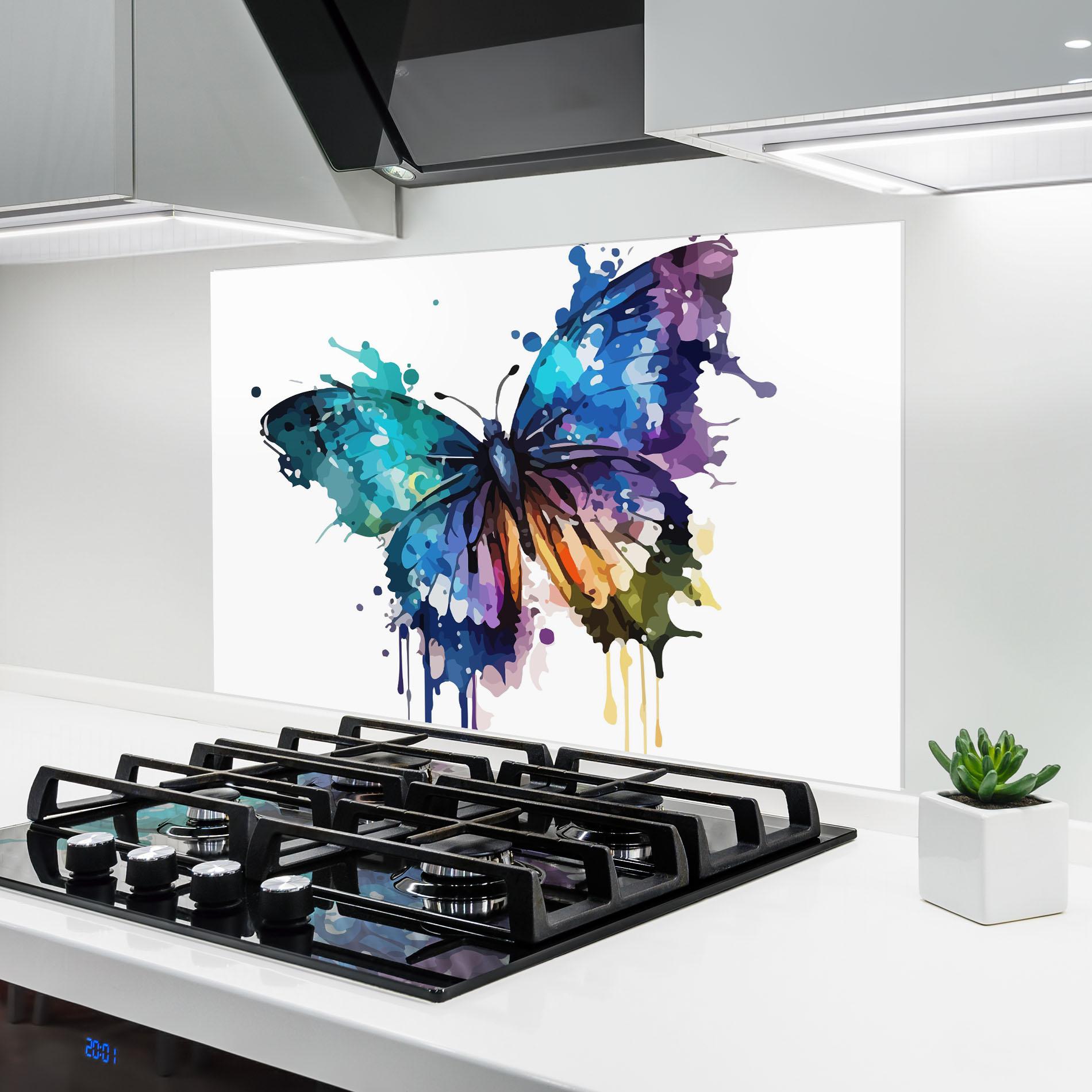 Panou Sticla Bucatarie Colourful Blue Butterfly mockup 6