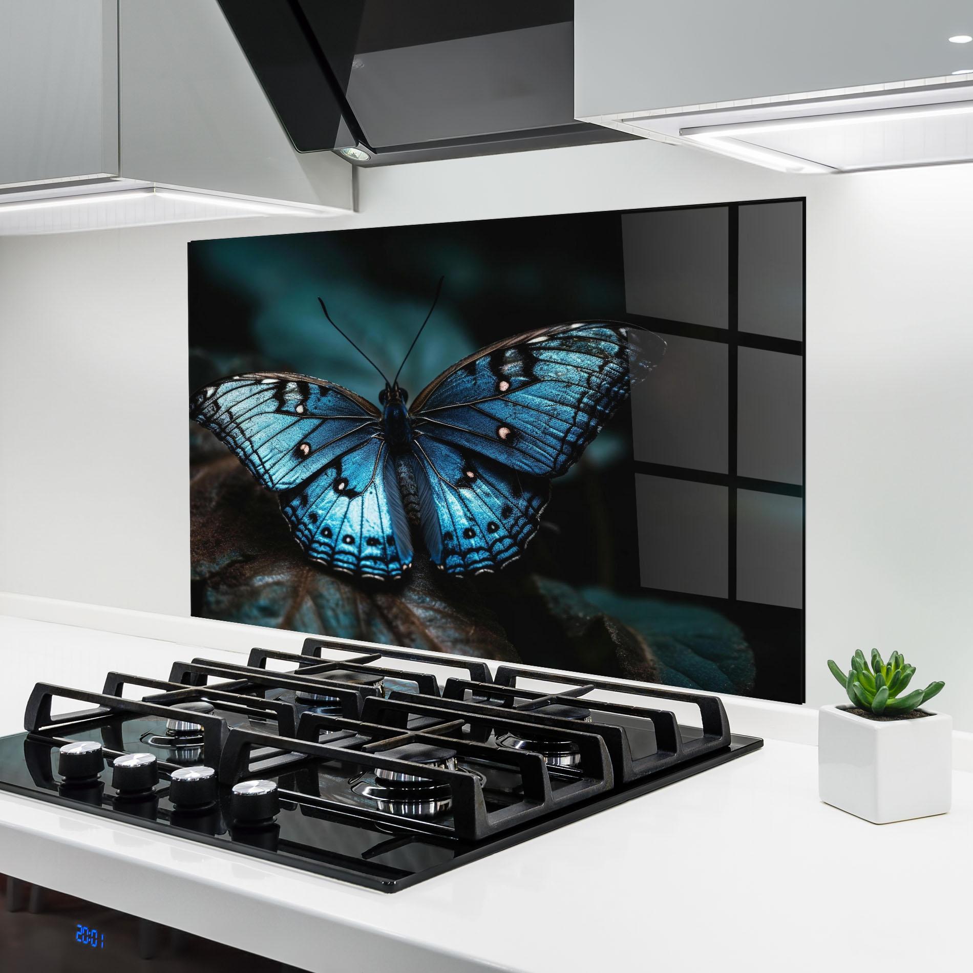 Panou Sticla Bucatarie Dark Blue Buterfly mockup 6