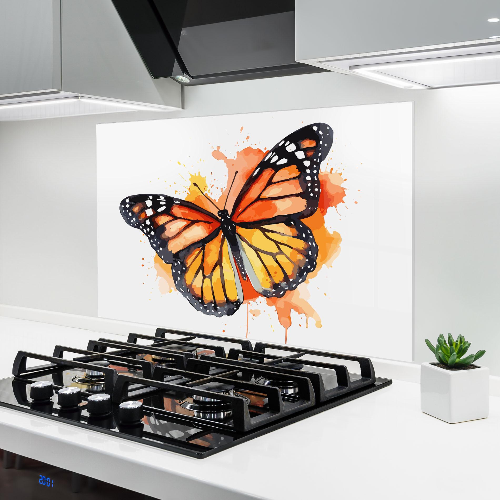 Panou Sticla Bucatarie Orange Watercolor Butterfly mockup 6