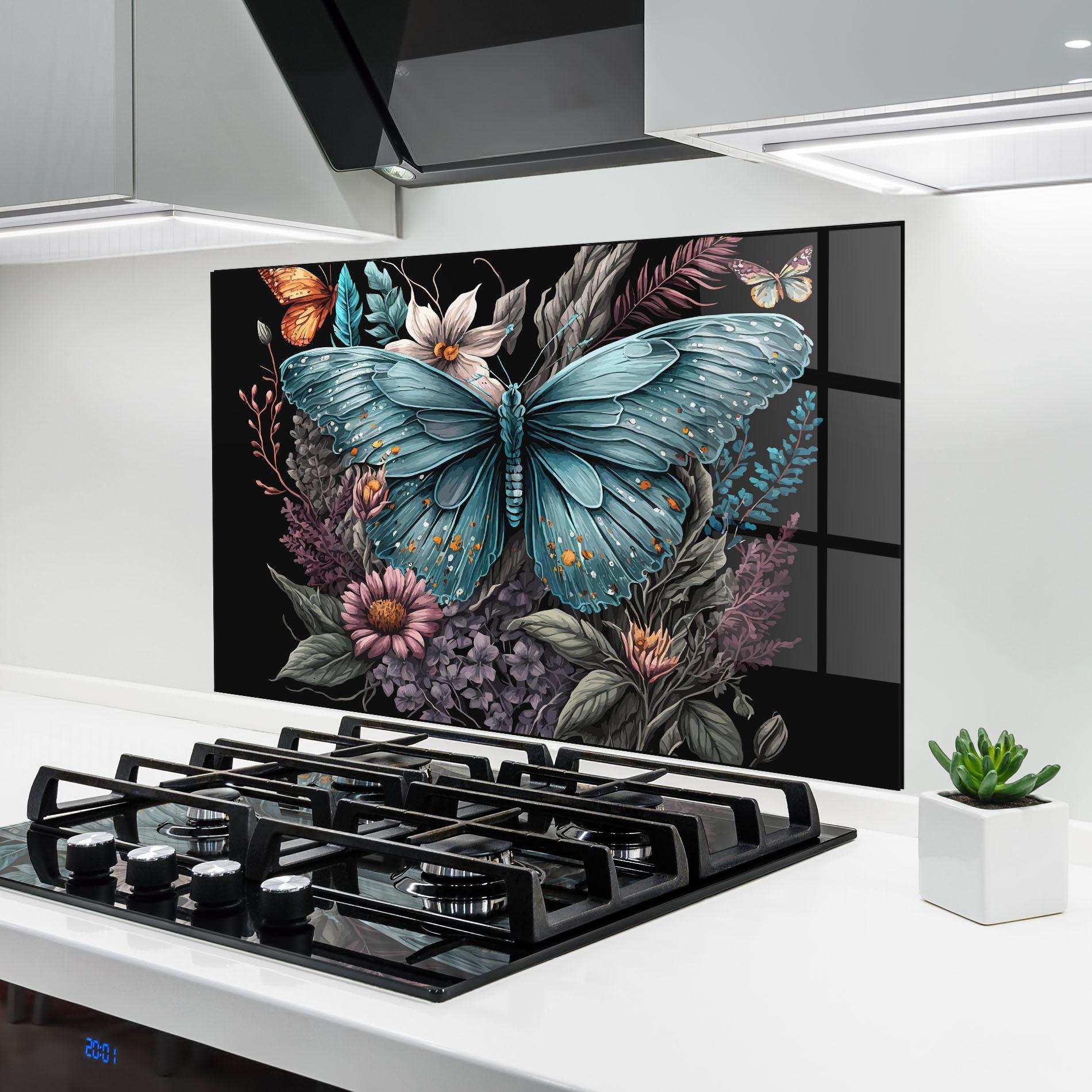 Panou Sticla Bucatarie Pretty Blue Butterfly mockup 6