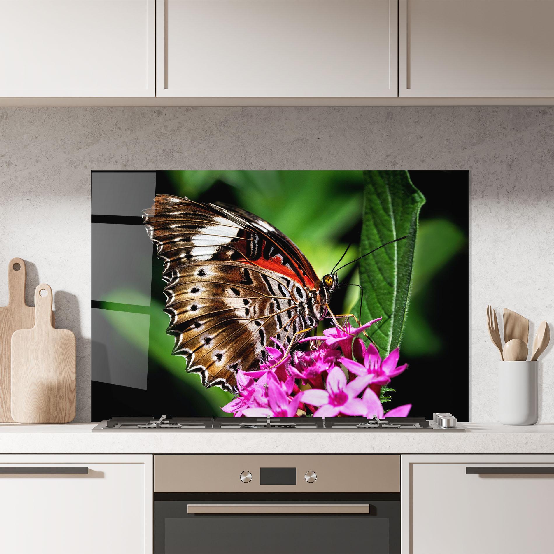 Panou Sticla Bucatarie Brown Red Butterfly mockup 7