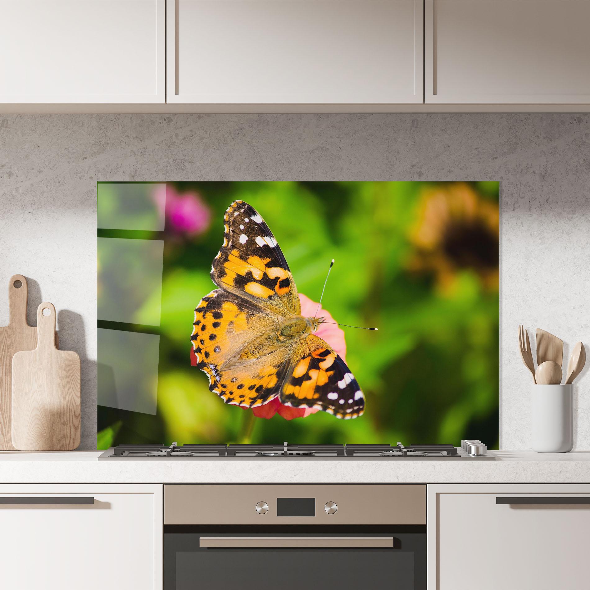 Panou Sticla Bucatarie Butterfly On Flower mockup 7