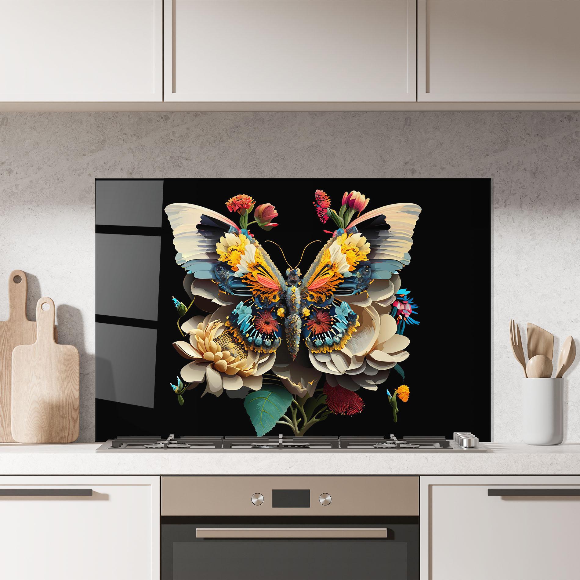 Panou Sticla Bucatarie Colorful Butterfly mockup 7