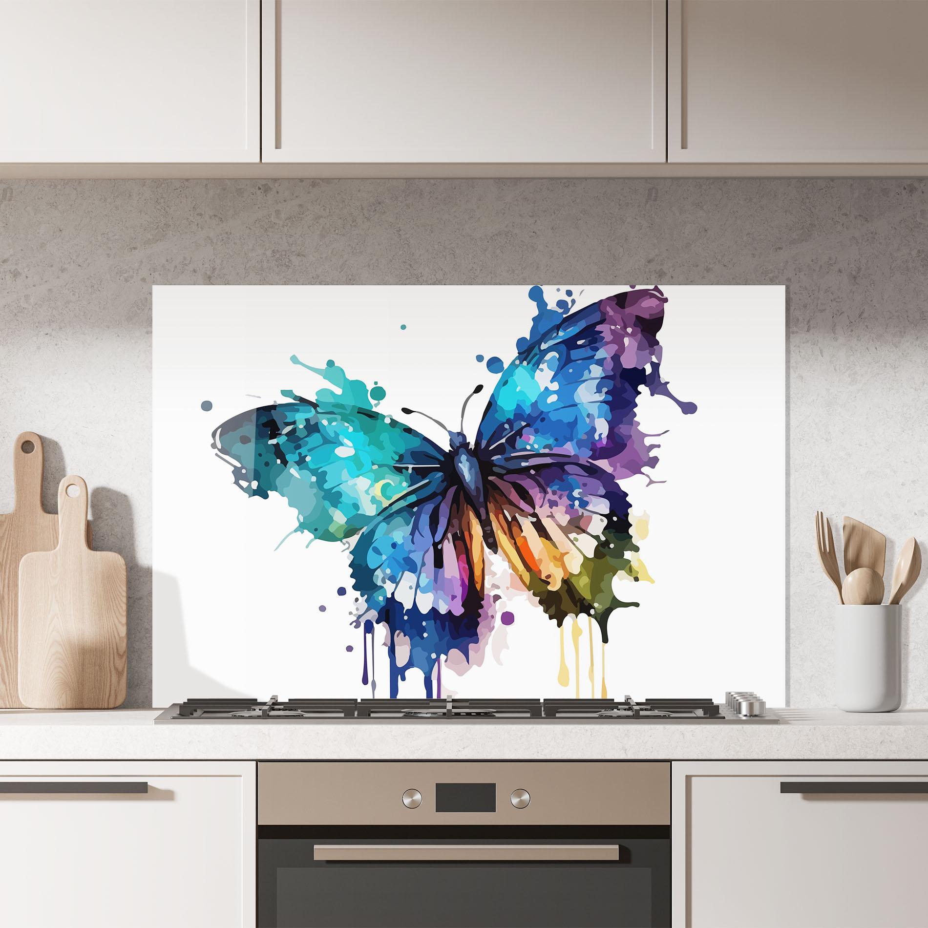 Panou Sticla Bucatarie Colourful Blue Butterfly mockup 7