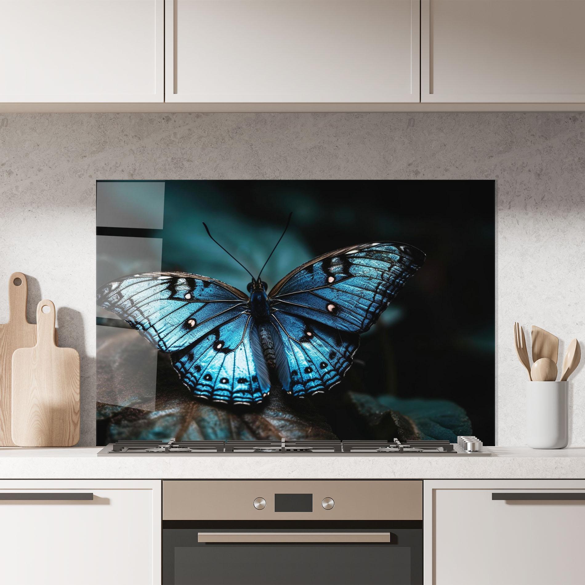 Panou Sticla Bucatarie Dark Blue Buterfly mockup 7