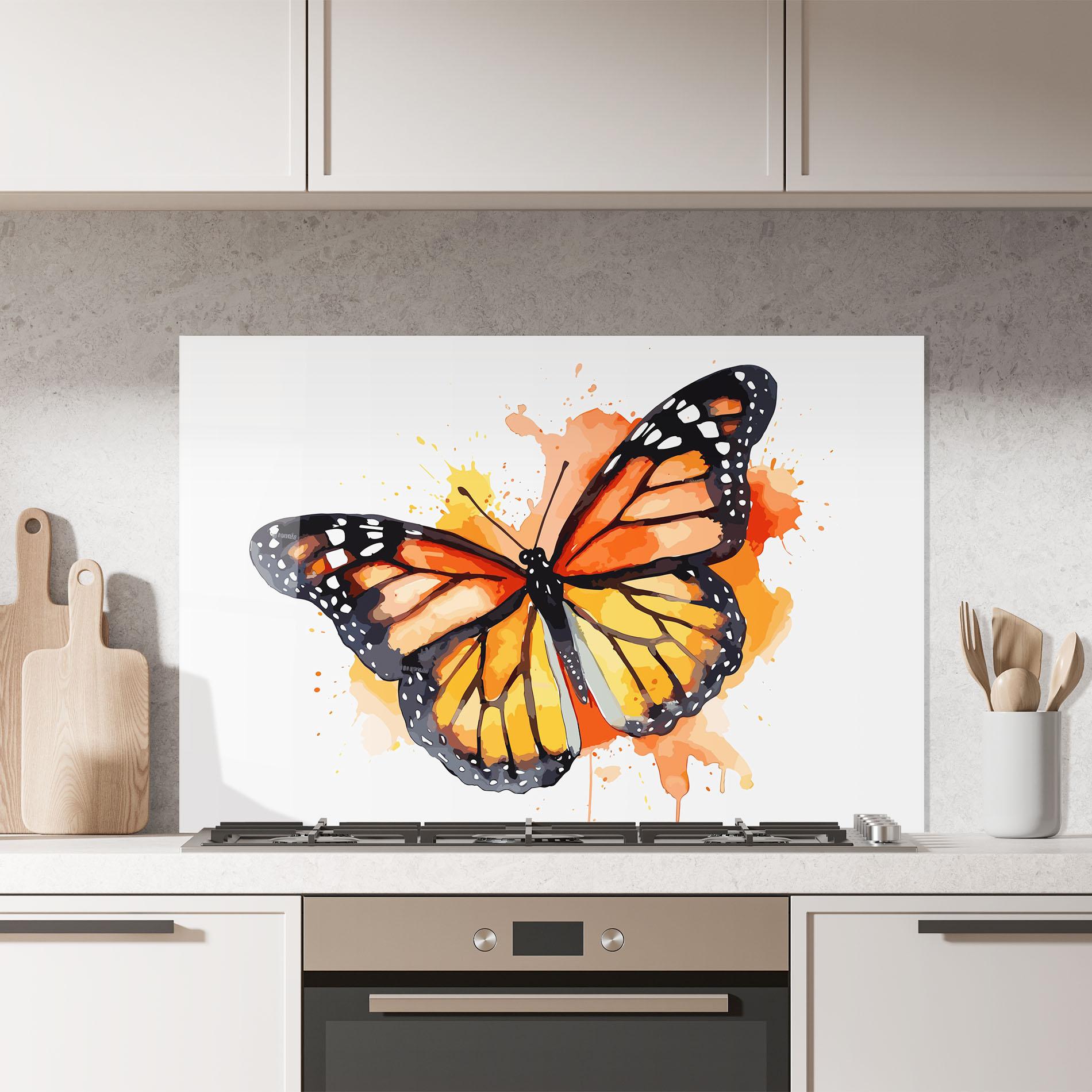 Panou Sticla Bucatarie Orange Watercolor Butterfly mockup 7