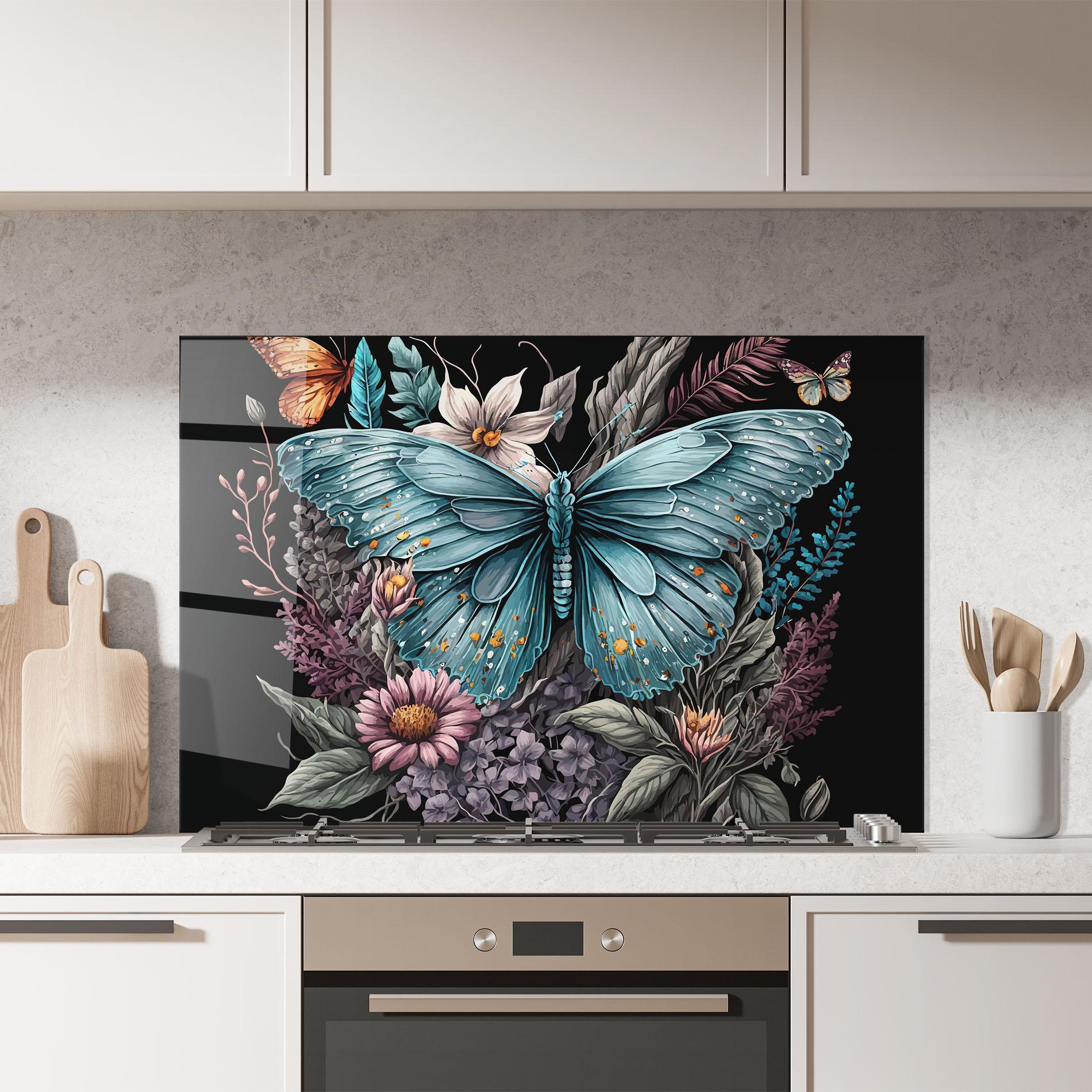 Panou Sticla Bucatarie Pretty Blue Butterfly mockup 7