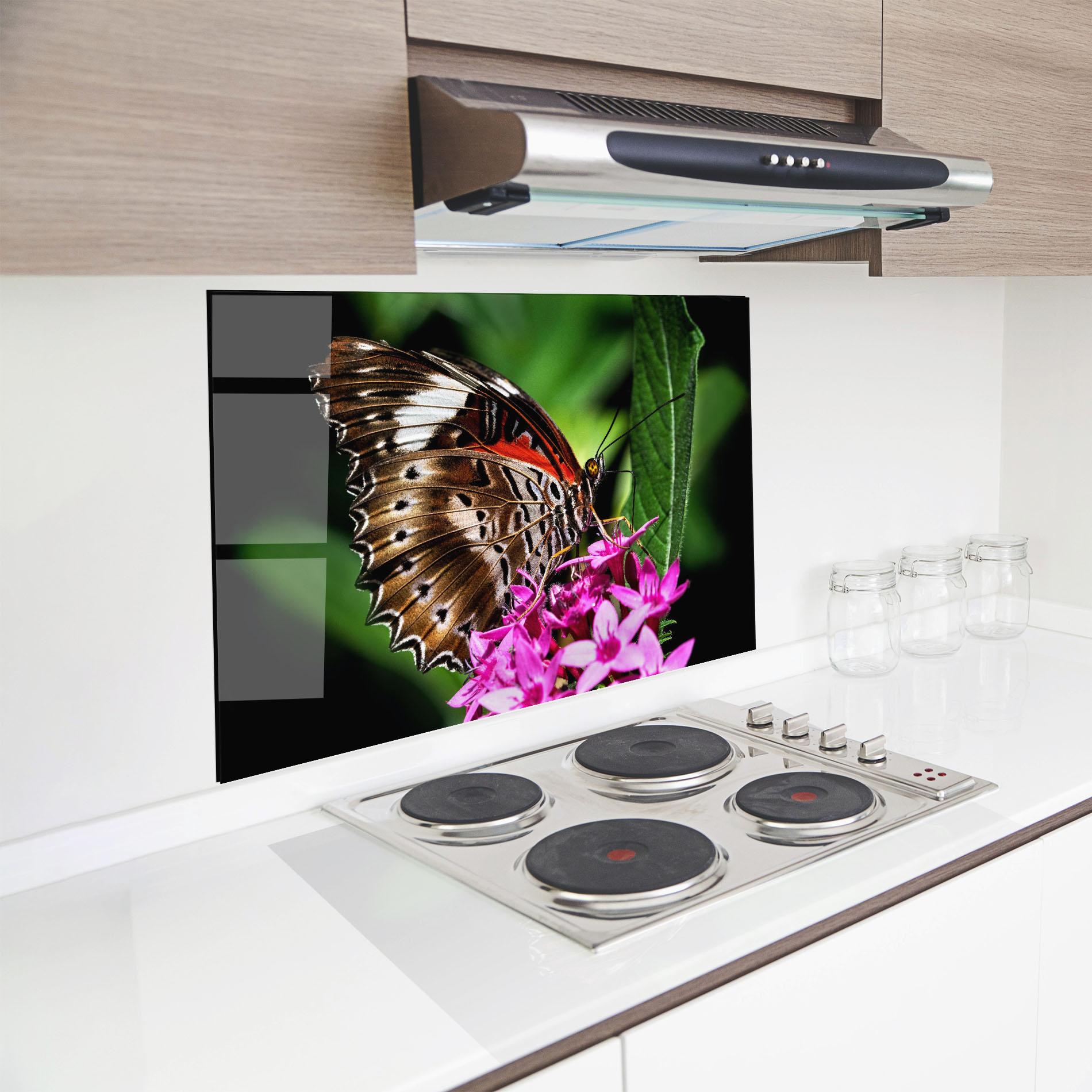 Panou Sticla Bucatarie Brown Red Butterfly mockup 8