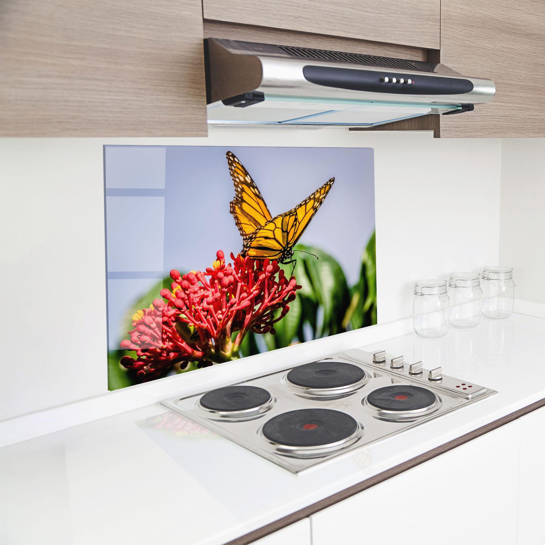 Panou Sticla Bucatarie Butterfly On Red Flower mockup 8