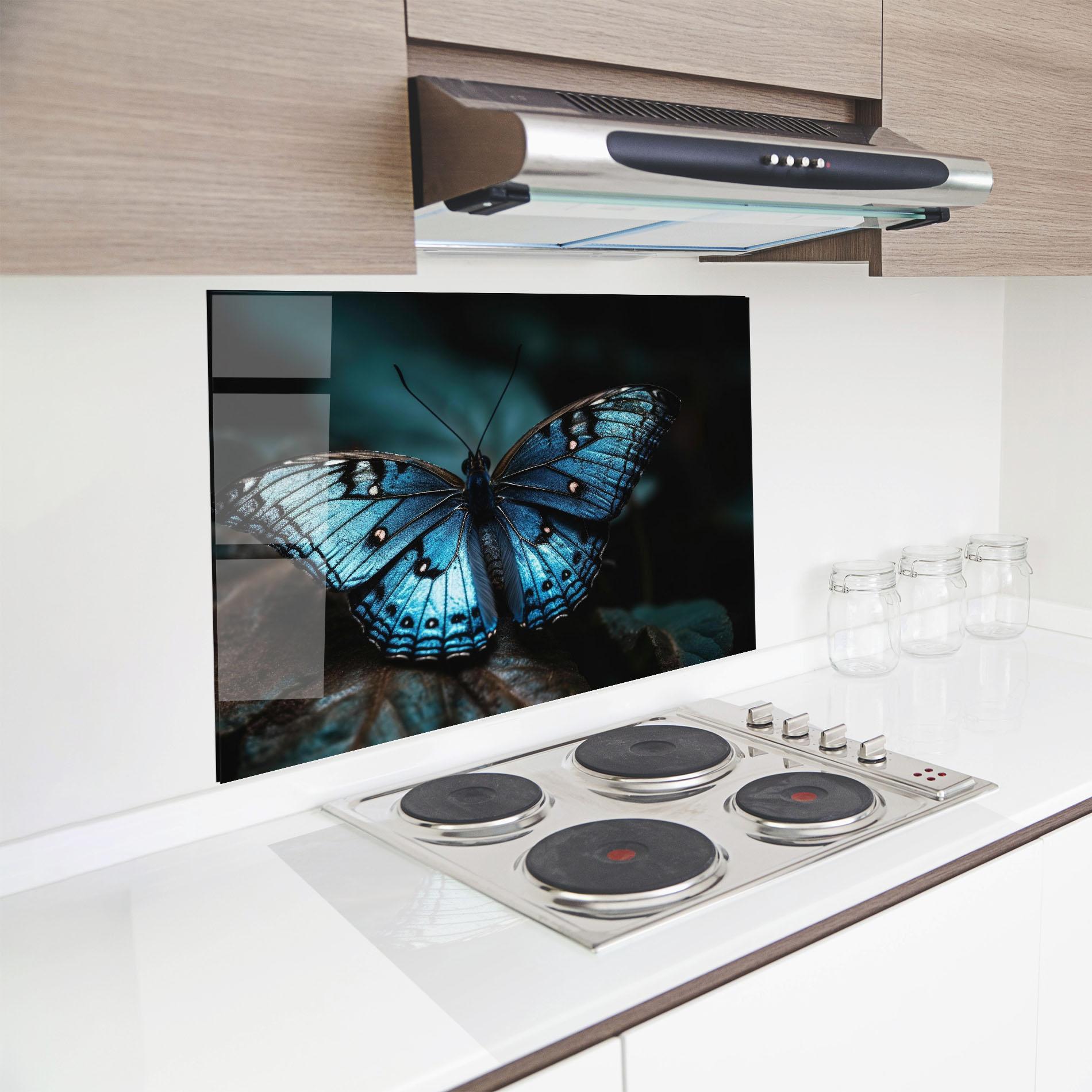 Panou Sticla Bucatarie Dark Blue Buterfly mockup 8