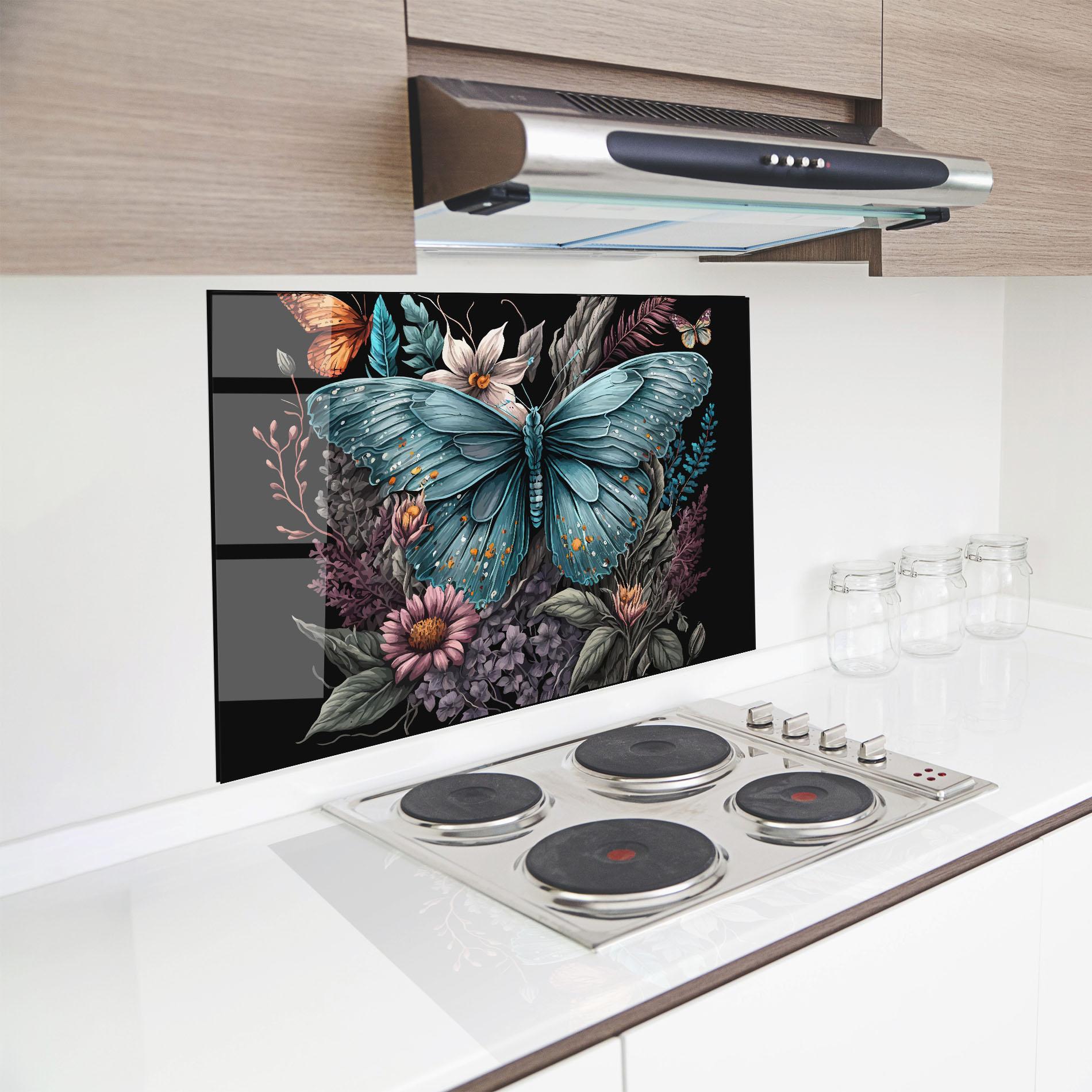 Panou Sticla Bucatarie Pretty Blue Butterfly mockup 8