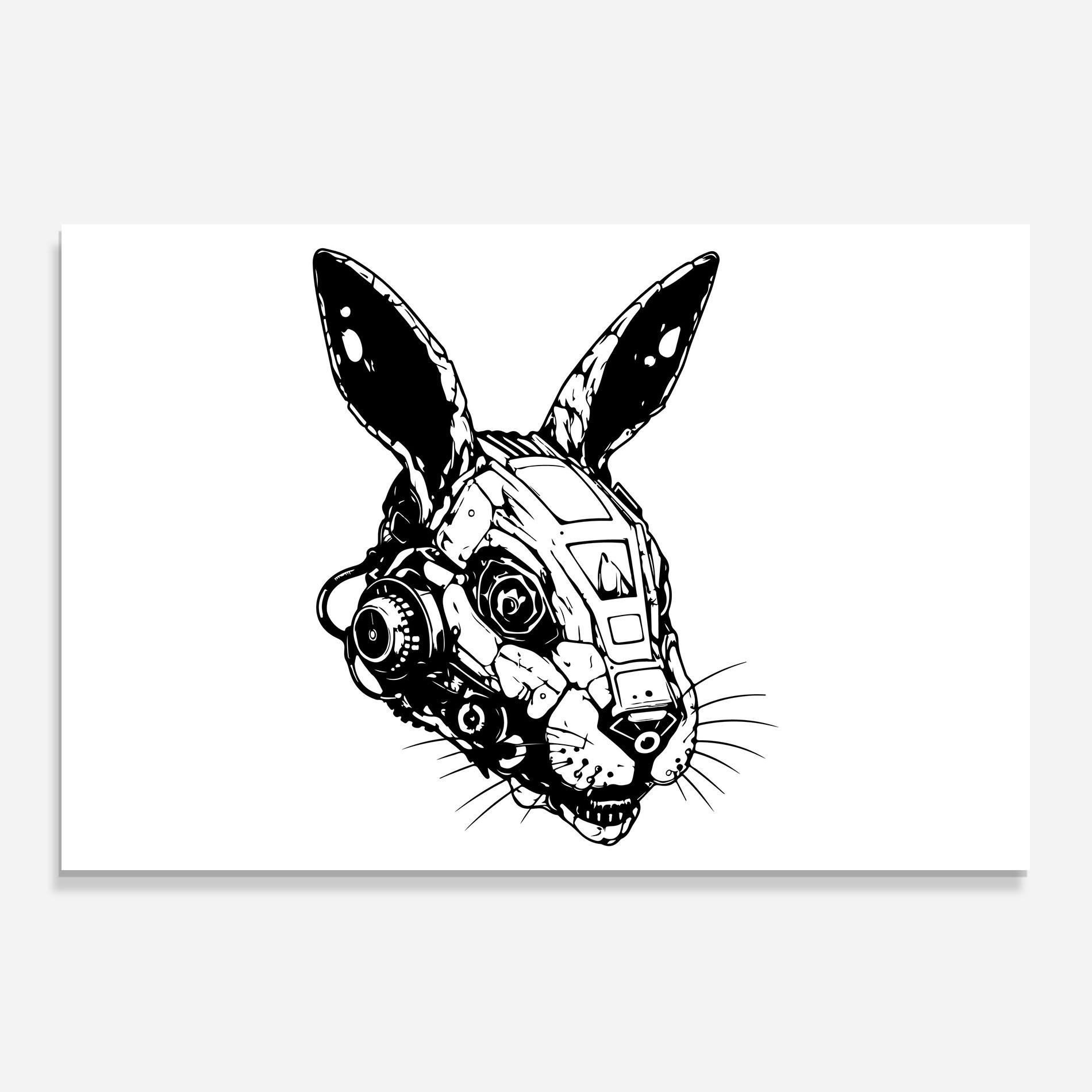 Panou Sticla Bucatarie Rabbit Cyborg mockup 0