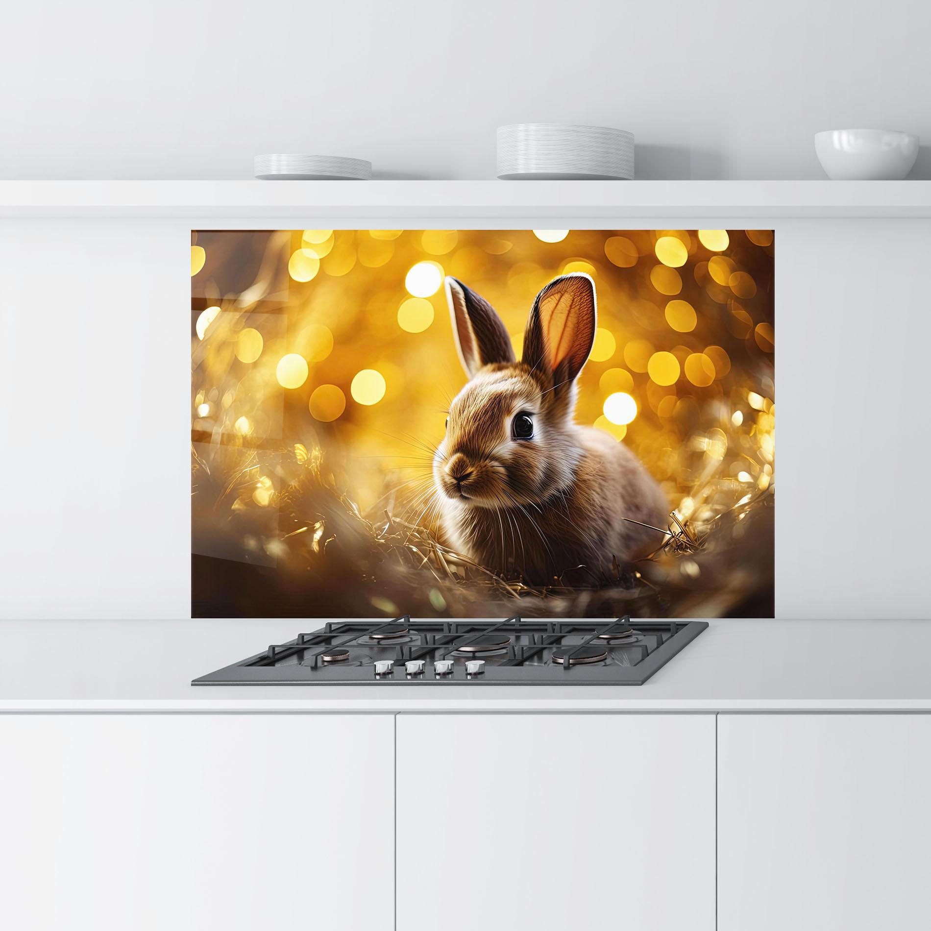 Panou Sticla Bucatarie Gold Lights Bunny mockup 9