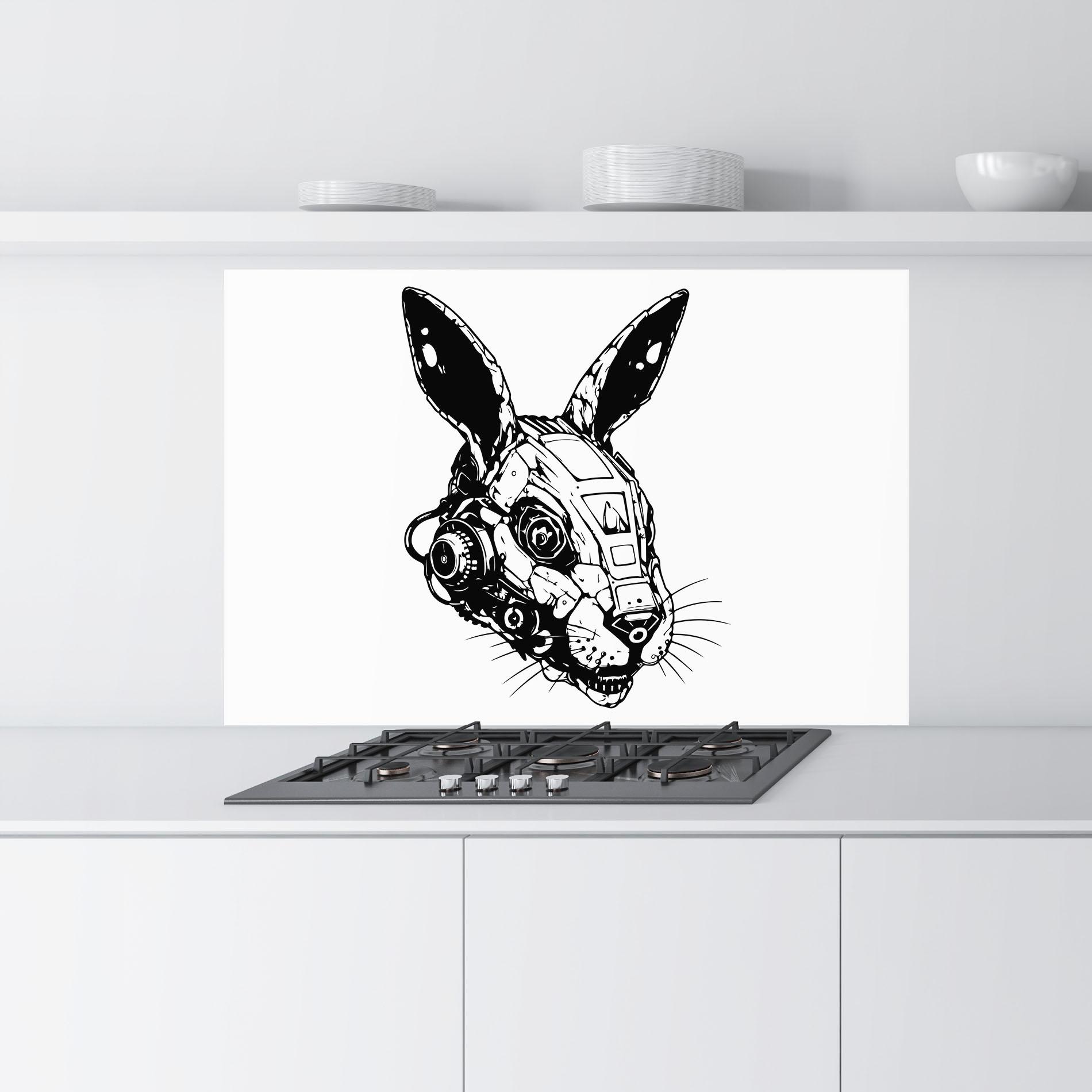 Panou Sticla Bucatarie Rabbit Cyborg mockup 9