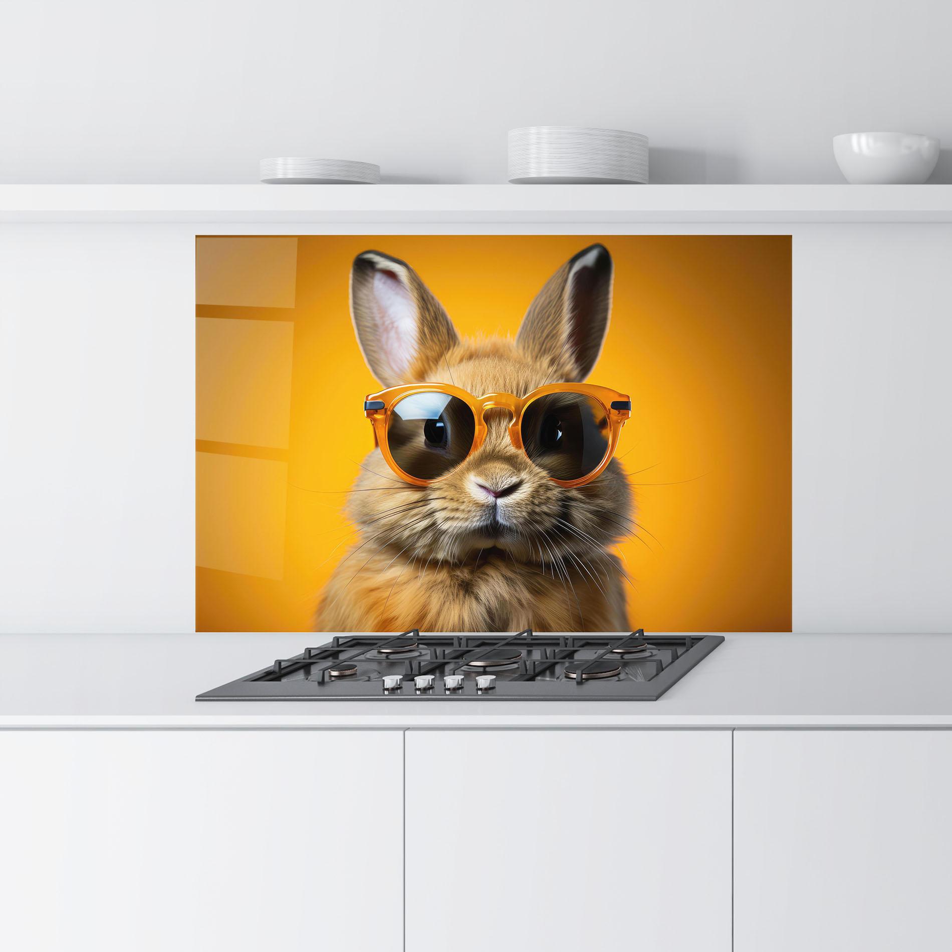 Panou Sticla Bucatarie Sunglasses Orange Rabbit mockup 9