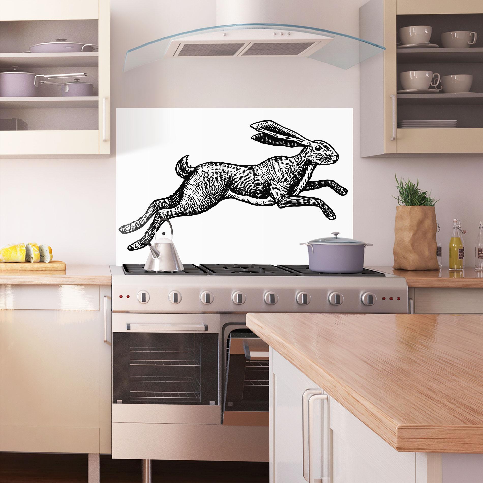 Panou Sticla Bucatarie Black Line Bunny mockup 1