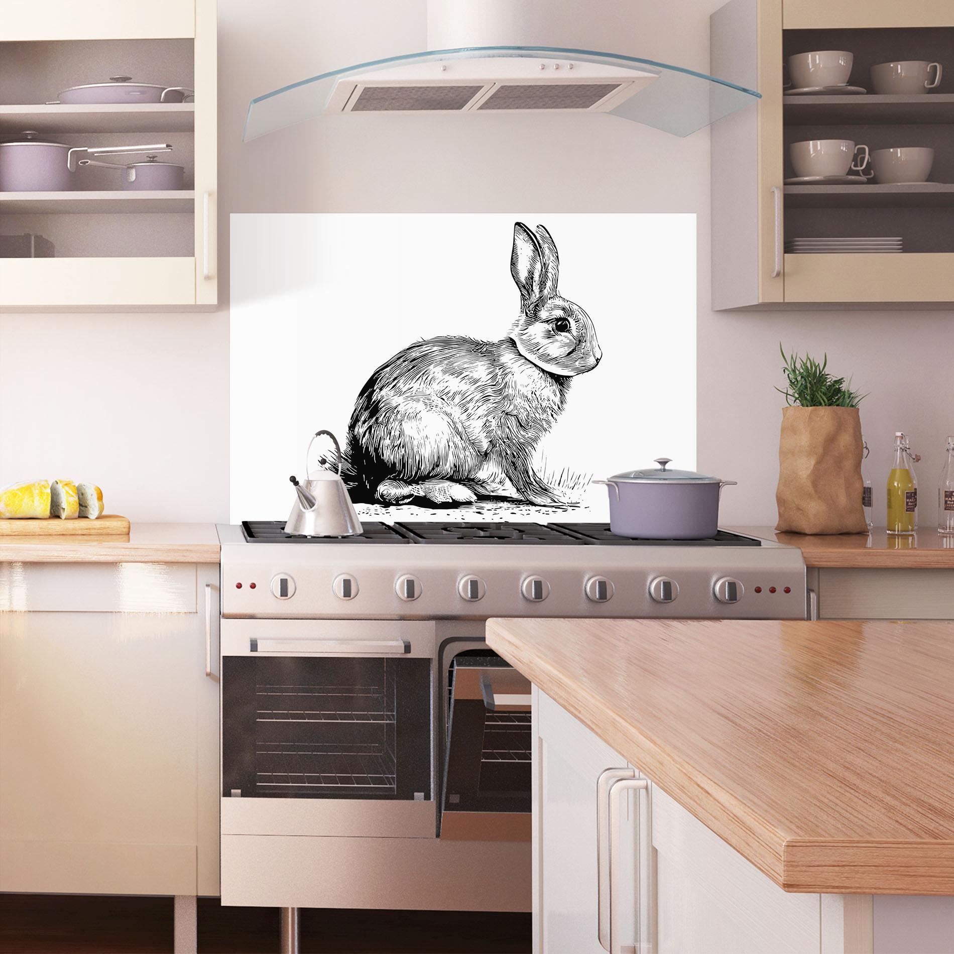 Panou Sticla Bucatarie Bunny Black Lines mockup 1