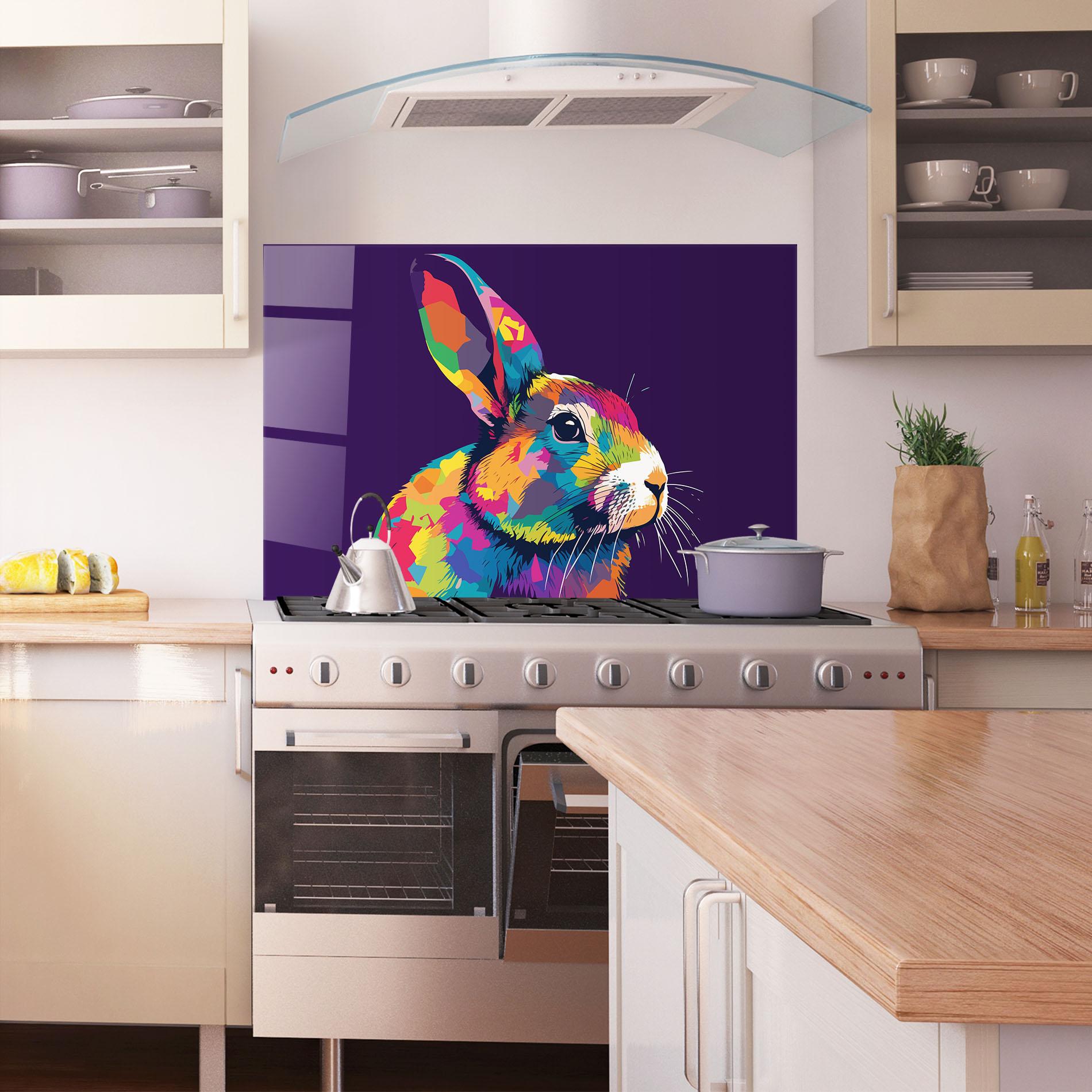 Panou Sticla Bucatarie Bunny On Purple mockup 1