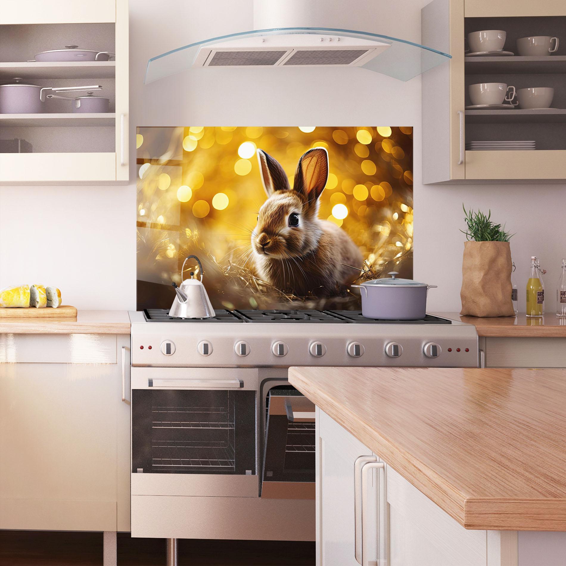 Panou Sticla Bucatarie Gold Lights Bunny mockup 1